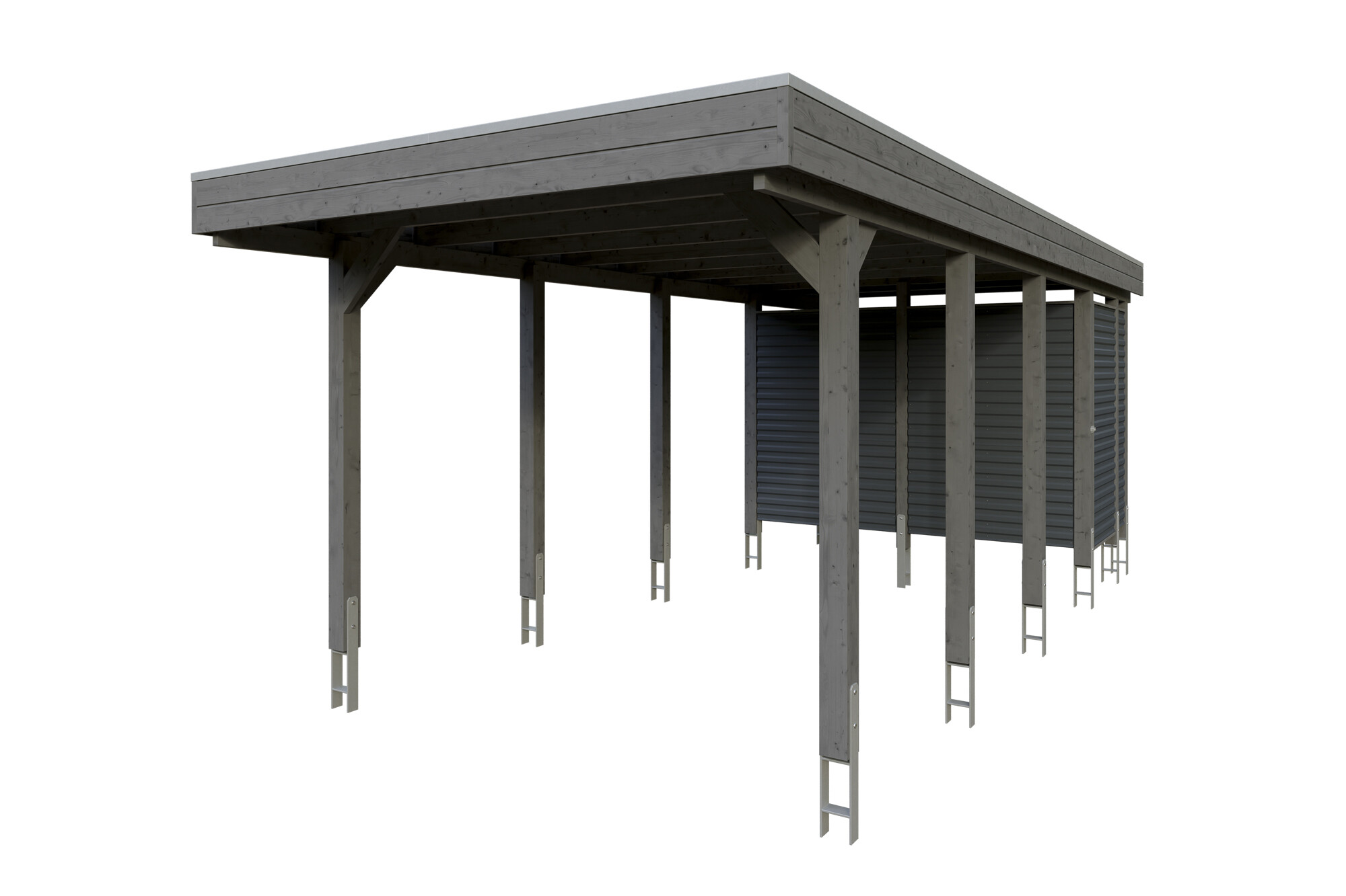 Carport Friesland Hybrid Set 12, 314 x 708 cm, met bergruimte, gelakt in leigrijs, met Aluminium dakplaten