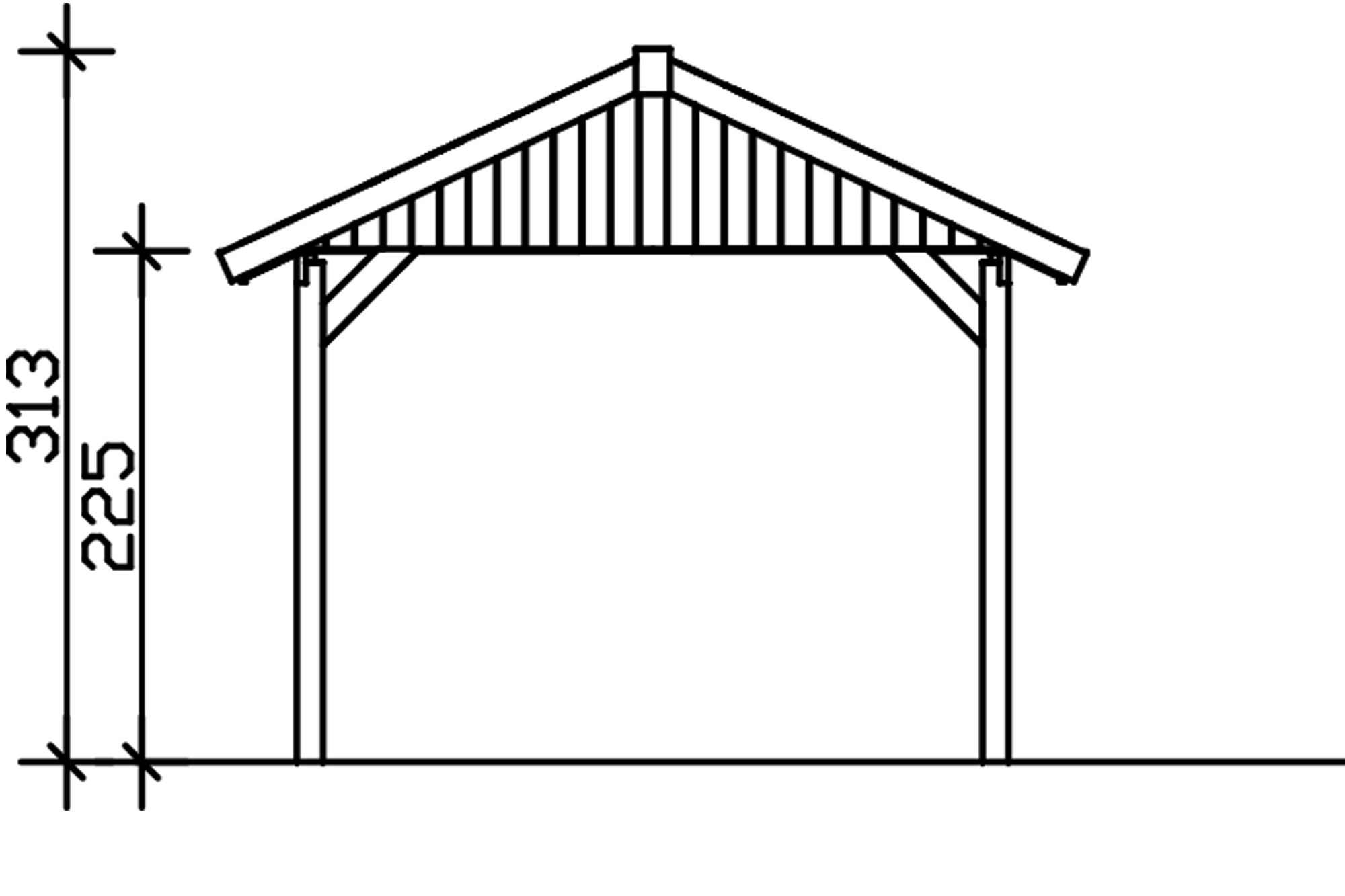 Grafik (Vorderansicht): Carport Wallgau 380 cm Breite