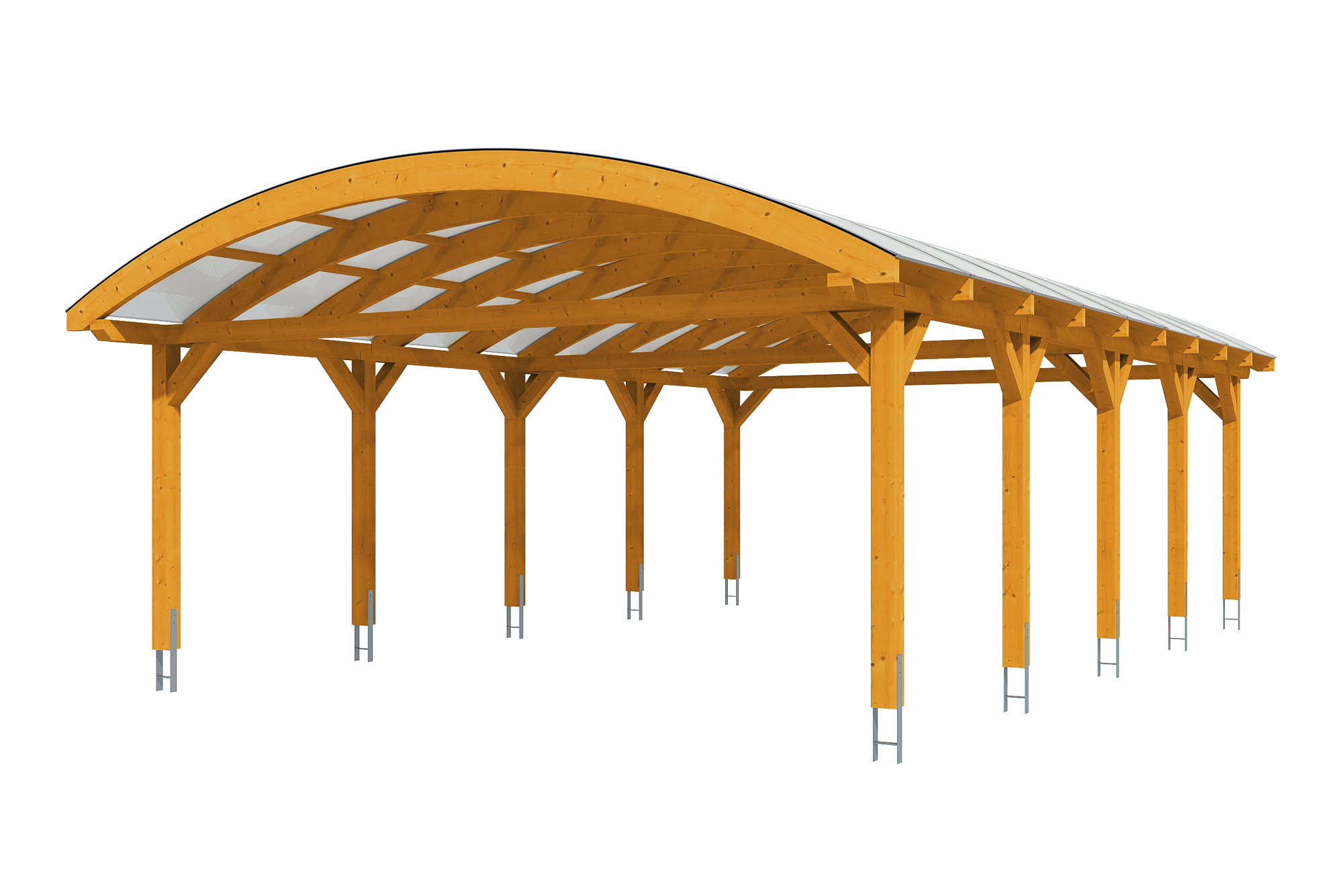Carport Franken 635 x 969 cm, gelakt in licht eiken, met polycarbonaatplaten