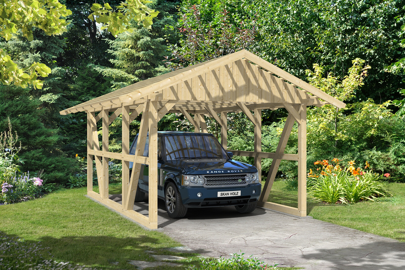 Carport SCHWARZWALD 434x600cm avec lattis, KVH-bois d'épinette, non traité