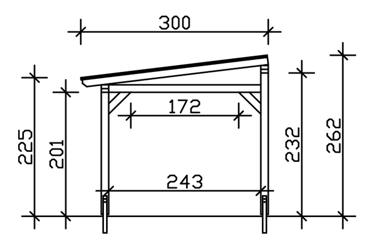 Grafik (Schnitt): Terrassenüberdachung Siena, Tiefe 300 cm