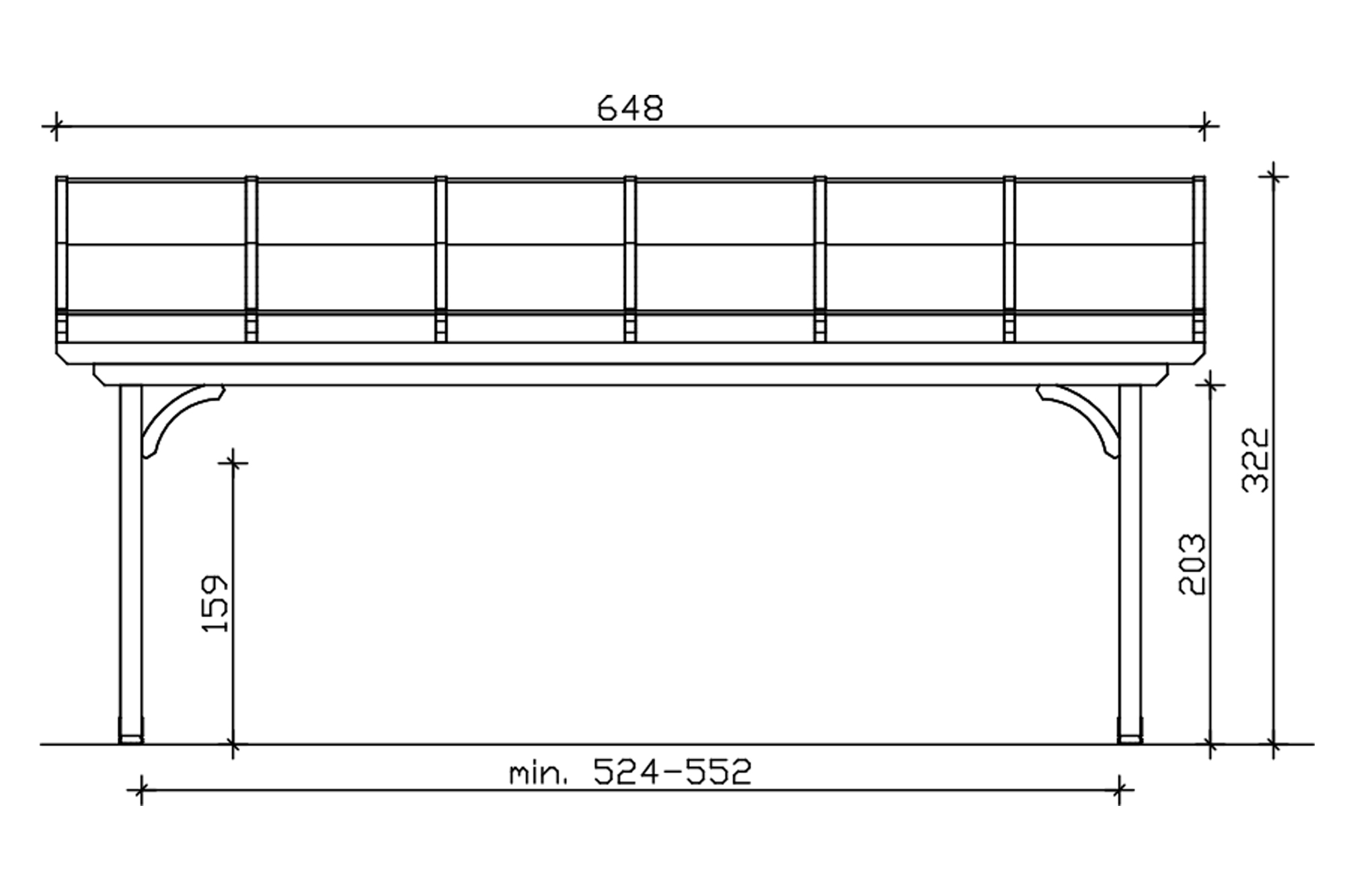 Grafik (Vorderansicht): Terrassenüberdachung Verona 648x389 cm