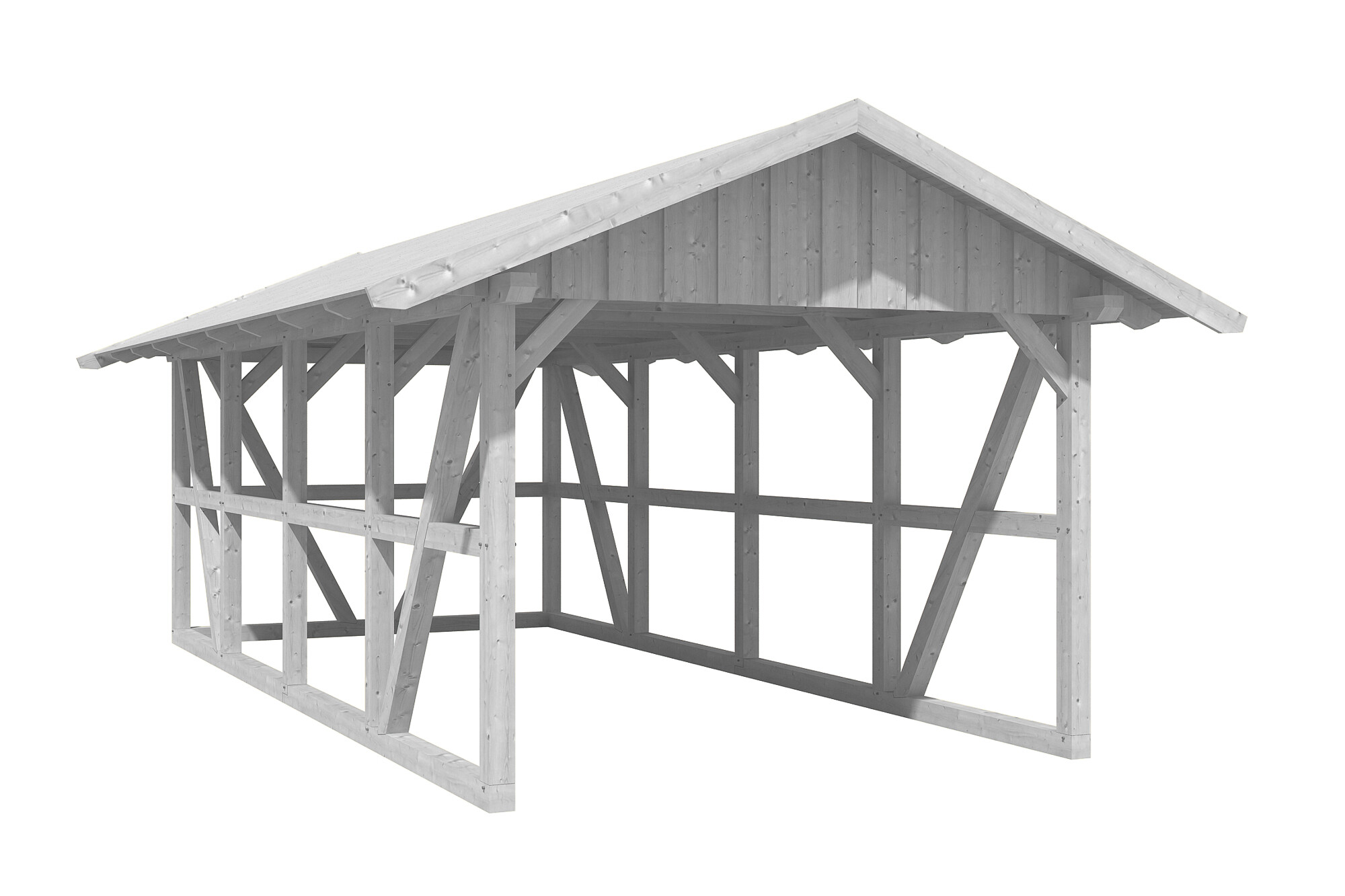 Carport Schwarzwald 424 x 772 cm mit Rückwand, weiß, mit Dachschalung