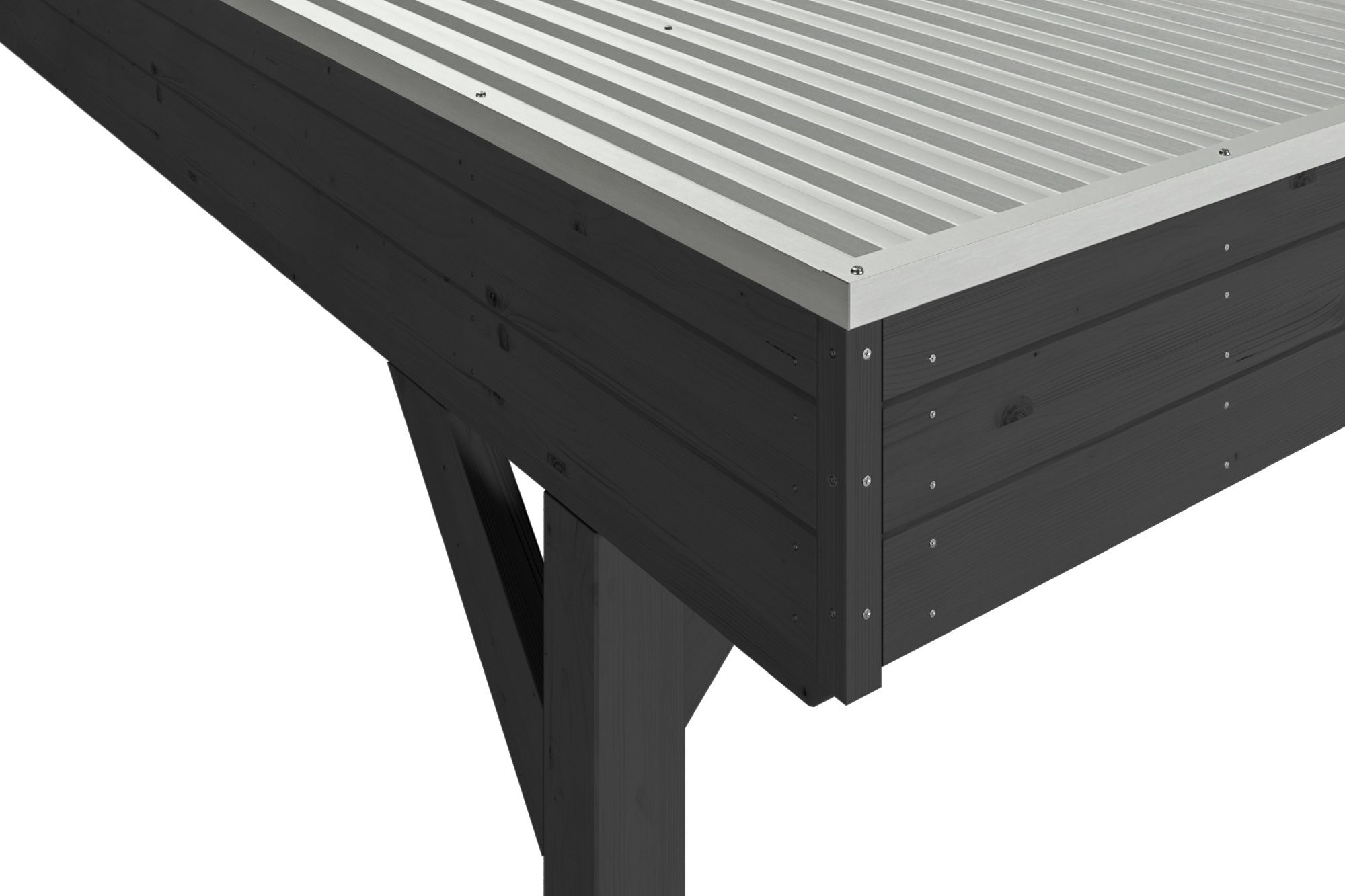 Detailbild: Aluminiumdachplatten und Dachblende beim Doppelcarport Grunewald, farblich behandelt in anthrazit