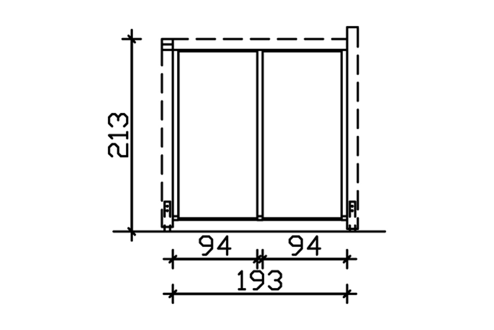 Sidewall with polycarbonate 193 x 200 cm, free standing, spruce, colour pre-treated in white