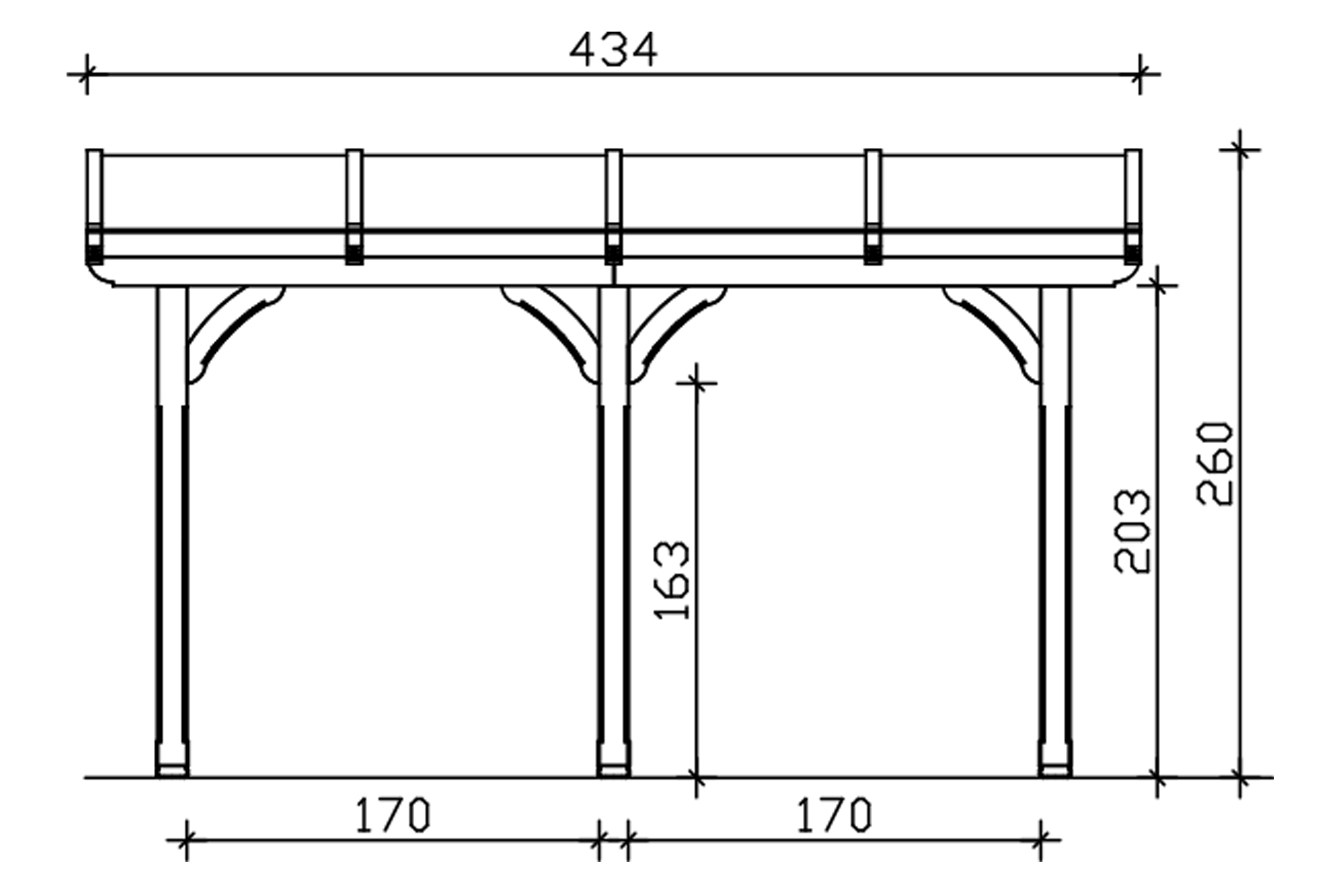 Grafik (Vorderansicht): Terrassenüberdachung Rimini 434x250 cm