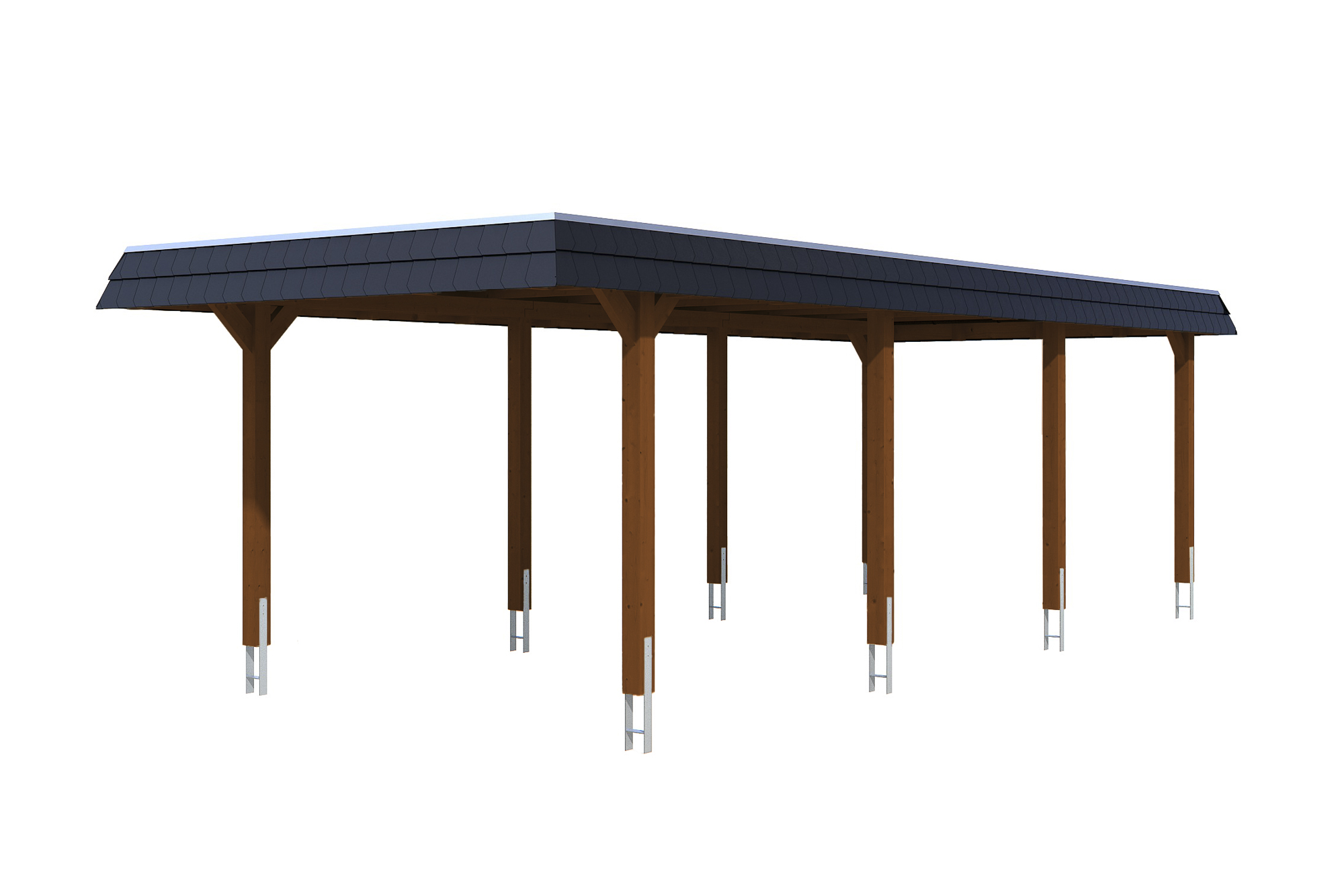 Carport Wendland 362 x 870 cm with aluminium roof, black fascia, colour pre-treated walnut