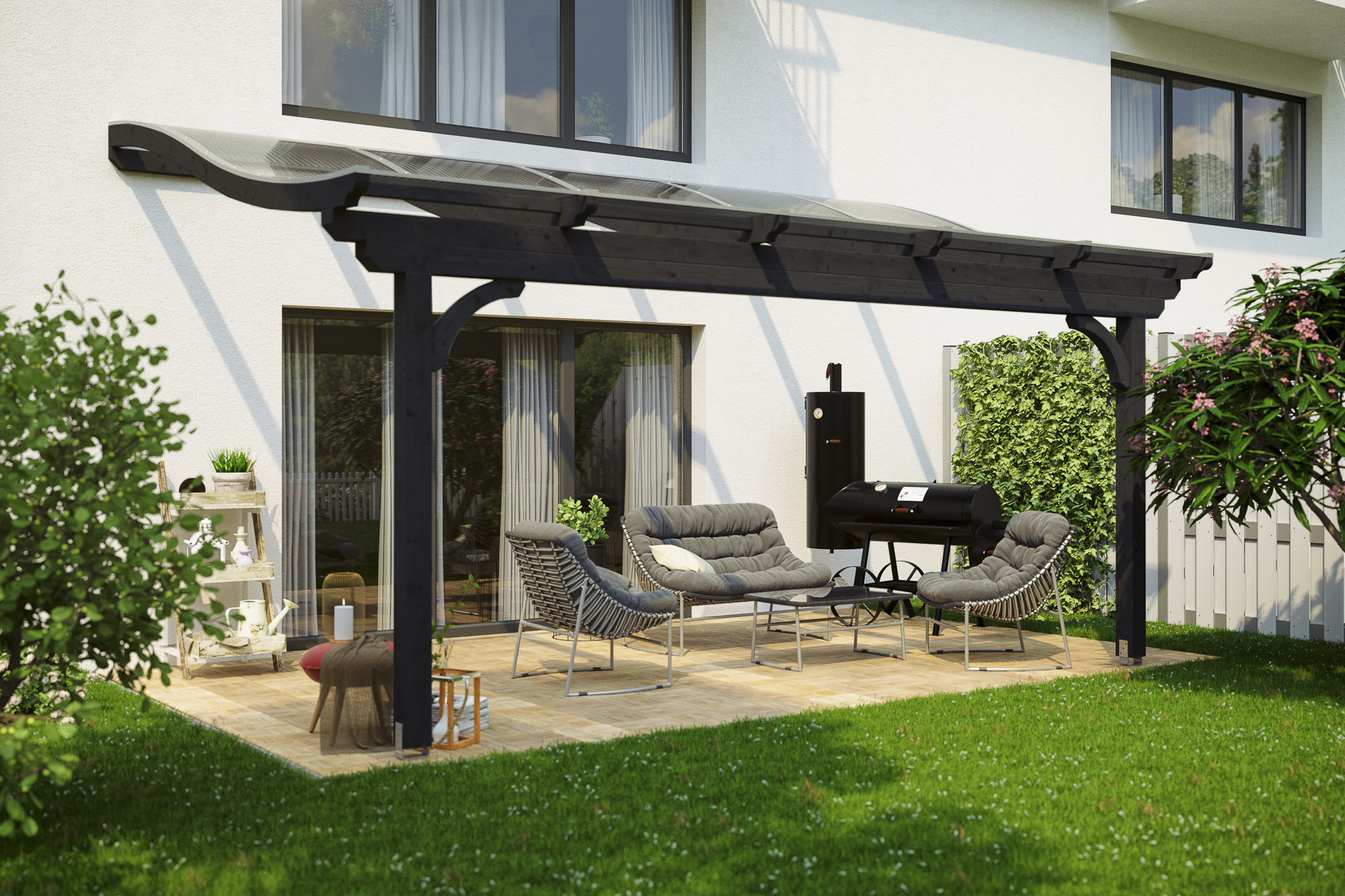 Ambientebild: Terrassenüberdachung Verona, Breite 541 cm, farblich behandelt in anthrazit