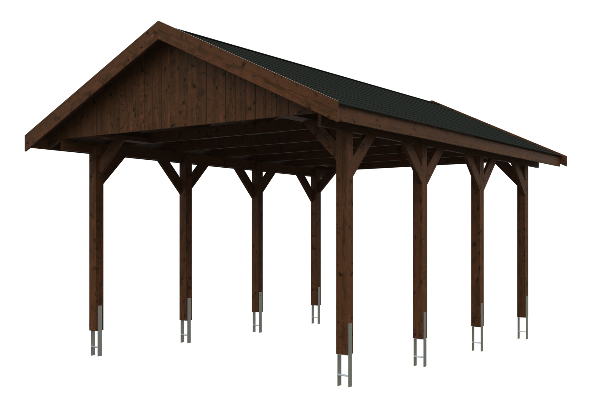 Produktbild: Carport Wallgau 430 x 600 cm, mit schwarzen Dachschindeln, farblich behandelt in nussbaum