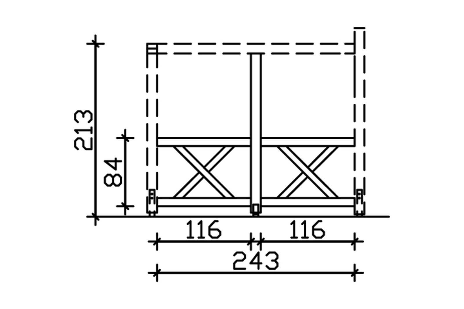 Sidewall St.Andrew`s cross 243 x 210 cm, free standing, spruce, colour pre-treated in slate-grey