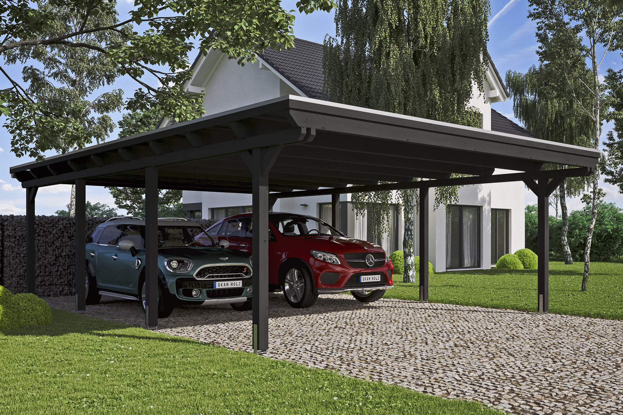 Ambientebild: Carport Emsland 613 x 846 cm, farblich behandelt in anthrazit