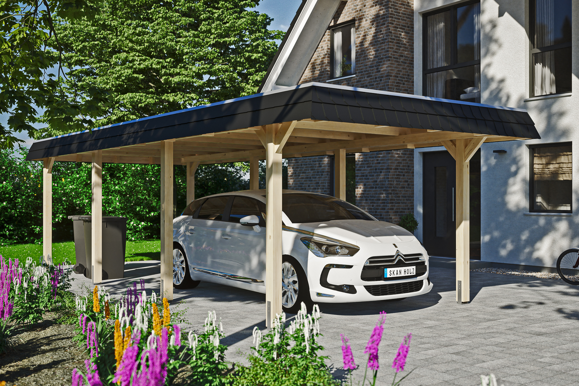 Ambientebild: Carport Wendland 362 x 870 cm, mit schwarzer Blende