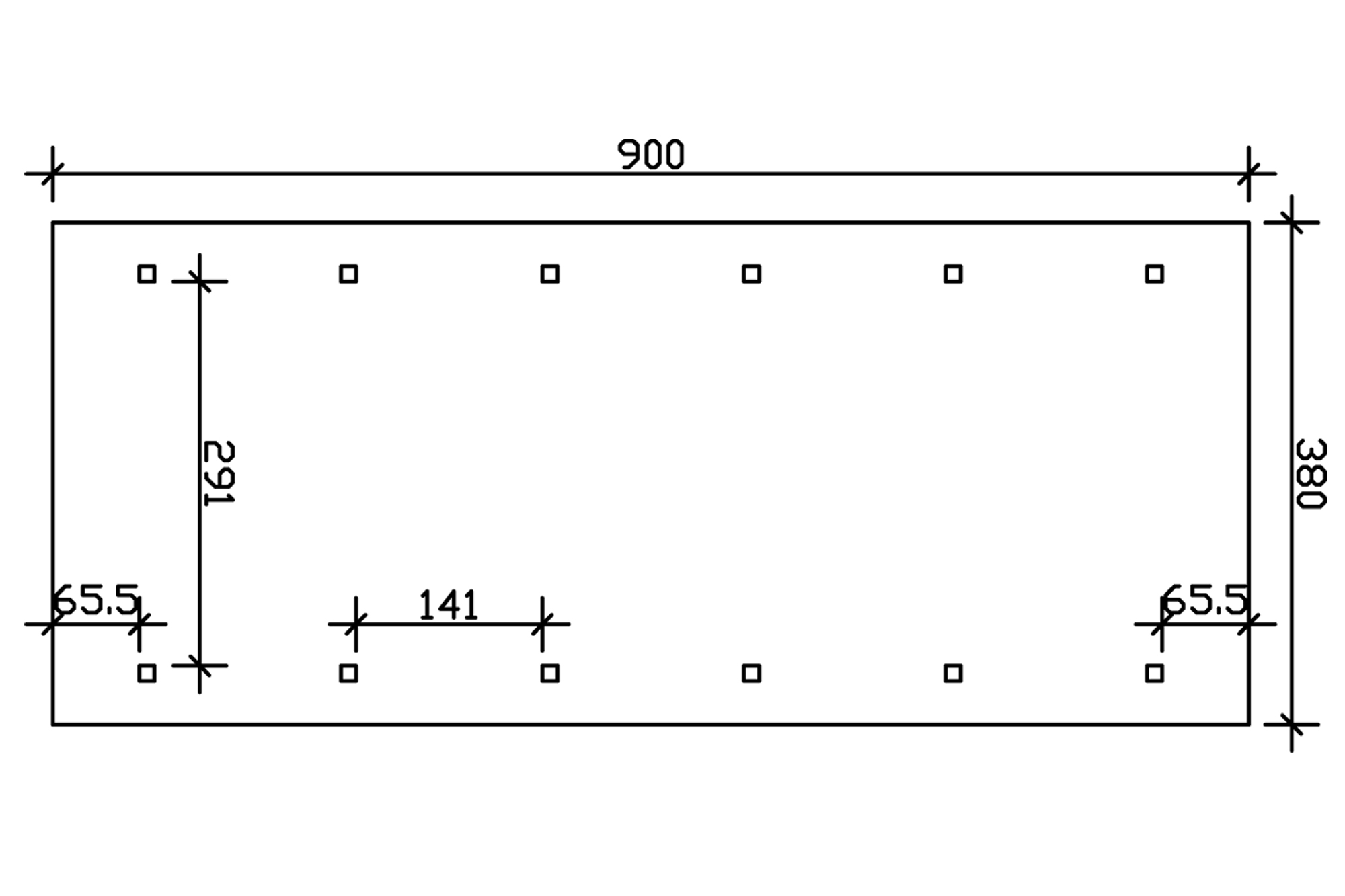 Grafik (Grundriss): Carport Wallgau 380 x 900 cm
