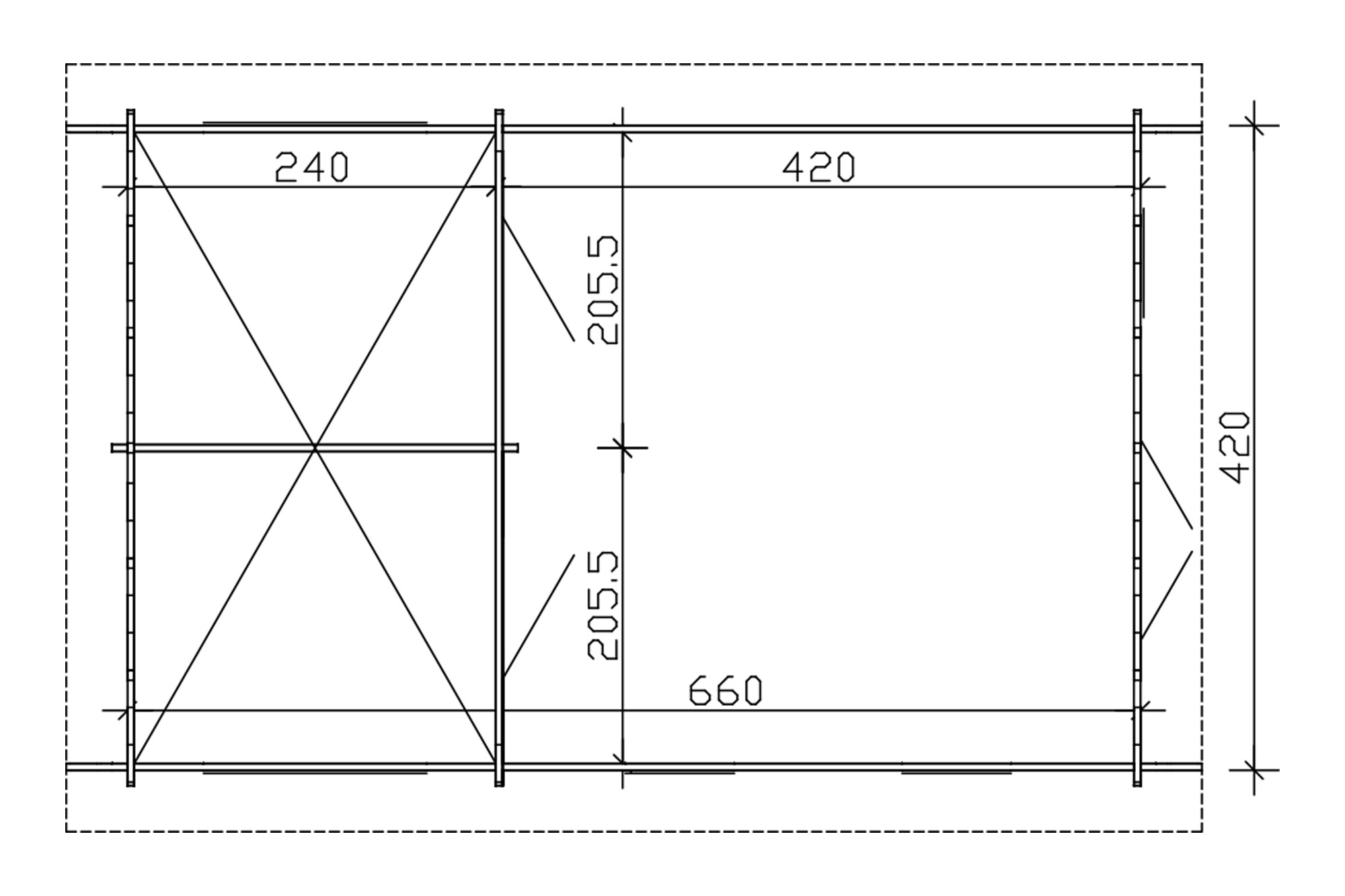 Log cabin Bern 4, 420 x 660 cm with 2. layers of roof boards, untreated