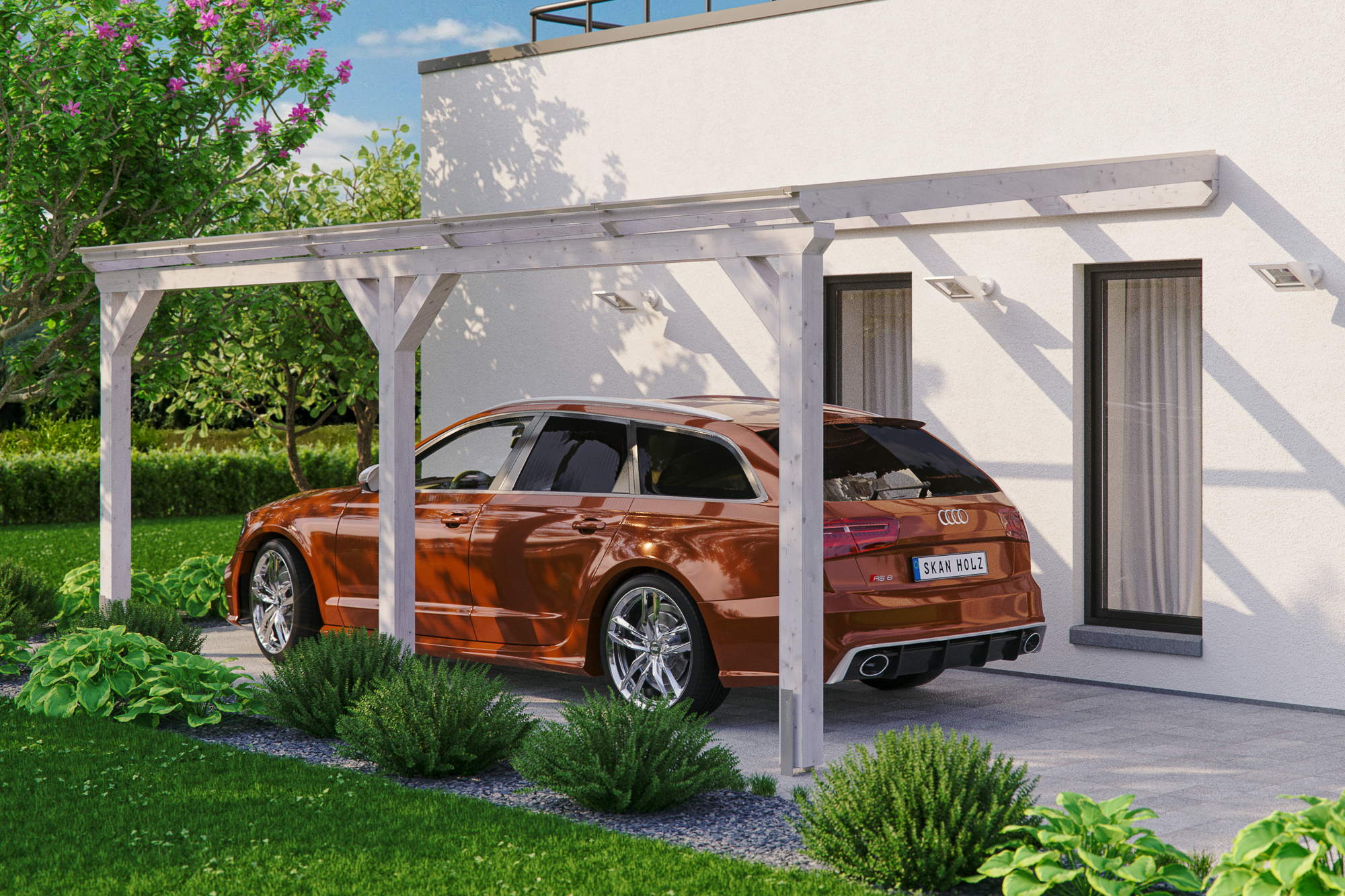 Ambientebild: Carport Vogtland 300 x 541 cm, farblich behandelt in weiß