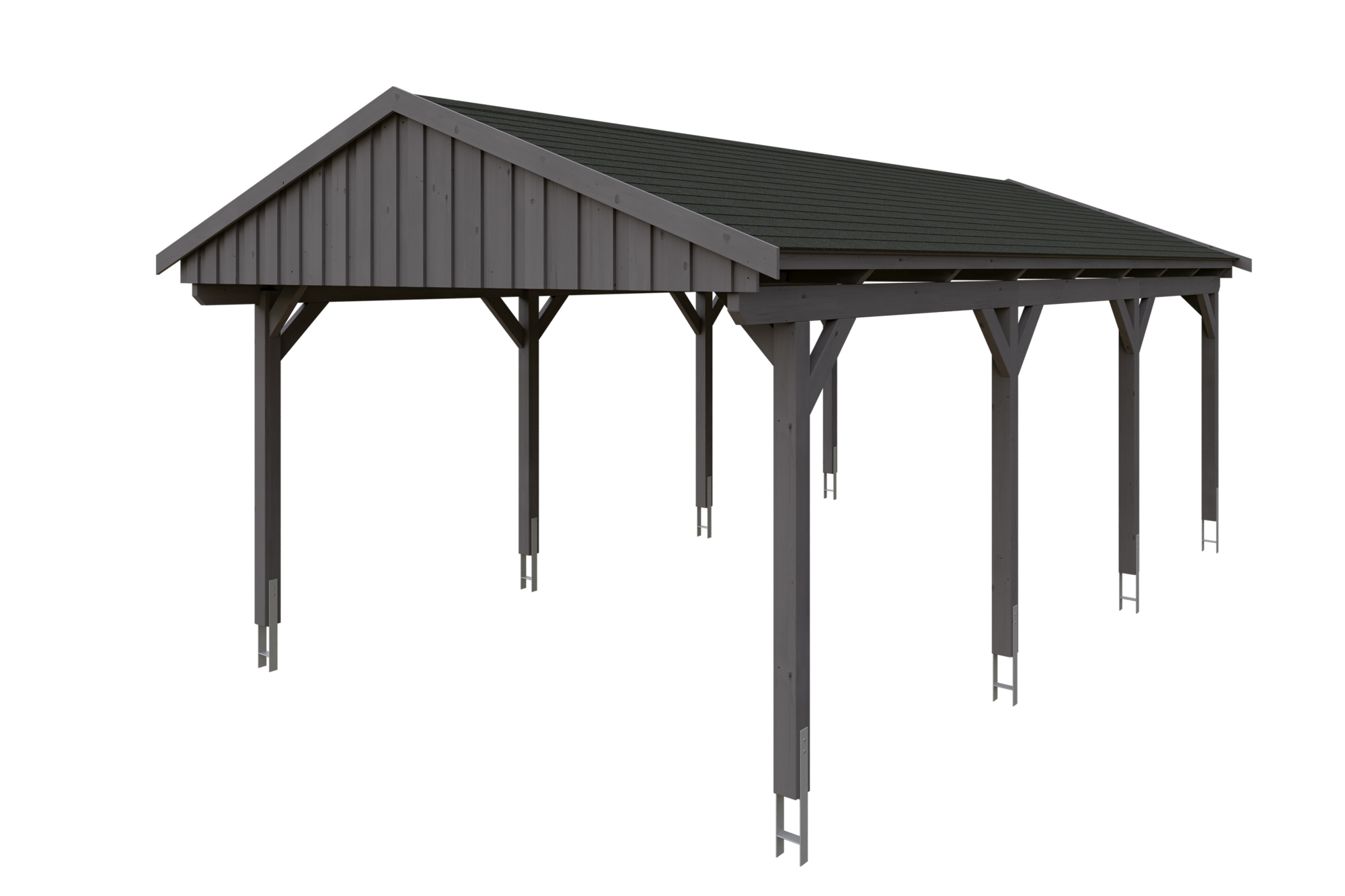 Produktbild: Carport Fichtelberg 423 x 808 cm, farblich behandelt in schiefergrau, mit schwarzen Dachschindeln