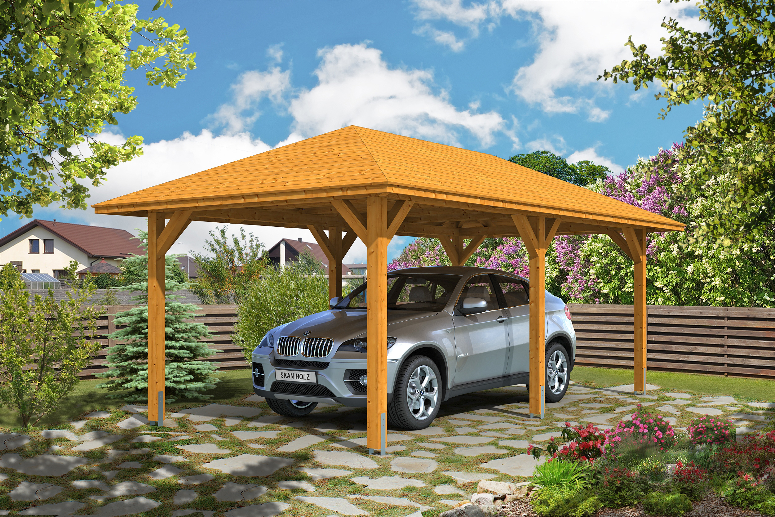 Ambientebild: Carport Taunus Größe 1, farblich behandelt in eiche hell