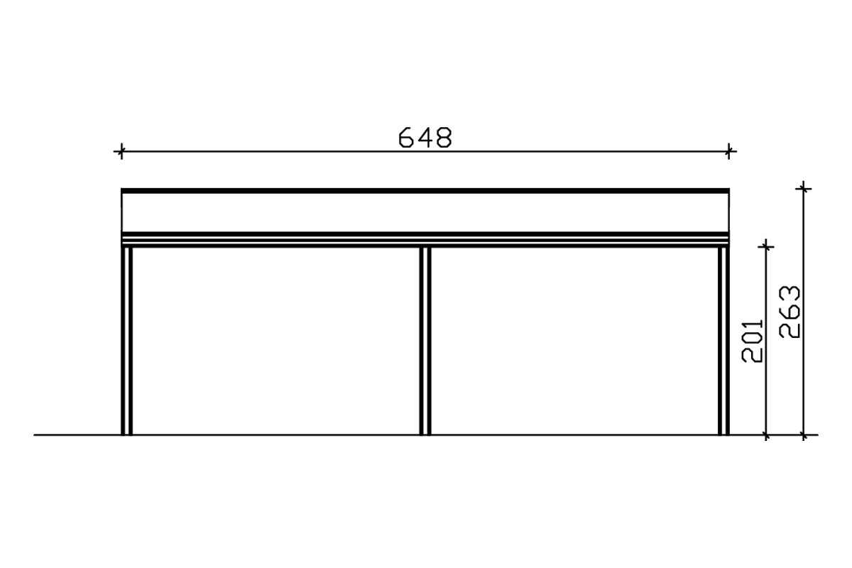 Grafik (Vorderansicht): Terrassenüberdachung Monza 648x357 cm
