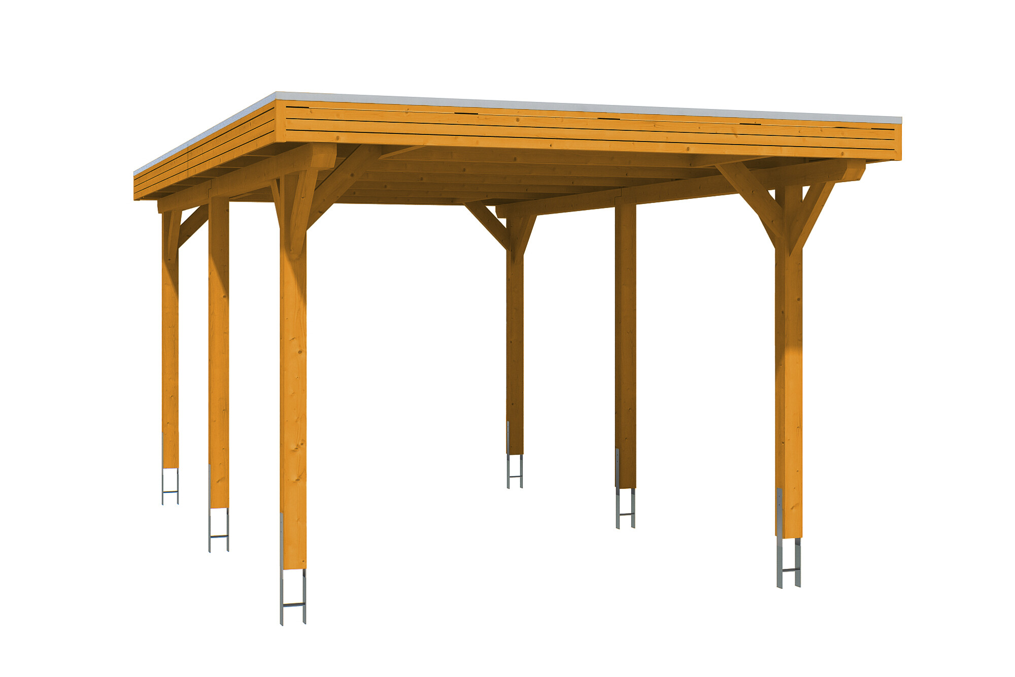 Carport Spessart 355 x 604 cm, gelakt in licht eiken, met Aluminium dakplaten