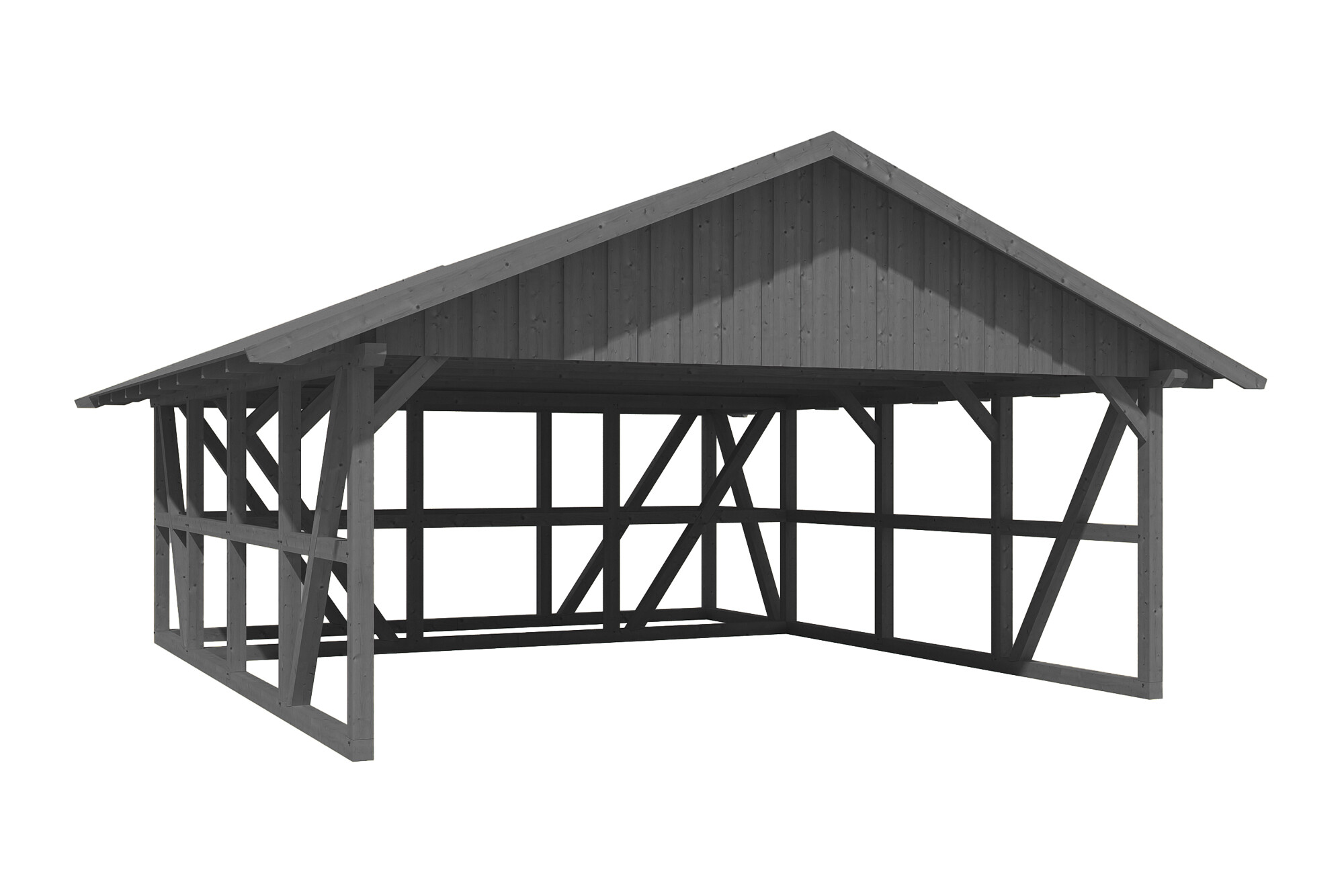 Carport Schwarzwald 684 x 772 cm mit Abstellraum 3, schiefergrau, mit Dachschalung