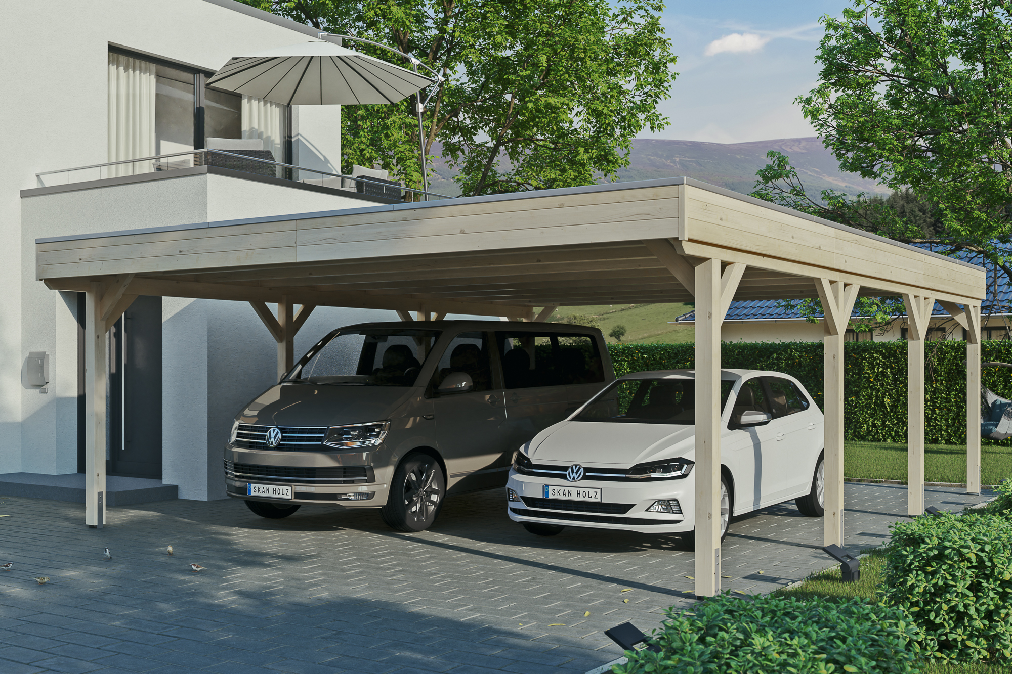 Carport Grunewald 622 x 796 cm met dakbetimmering en EPDM-folie, onbehandeld