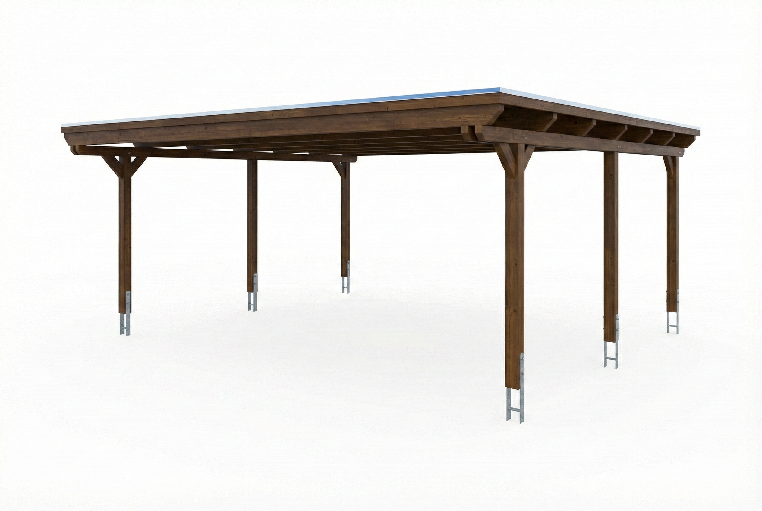 Carport Emsland 609 x 604 cm, stalen dakplaten met antiek condensvlies, walnoot
