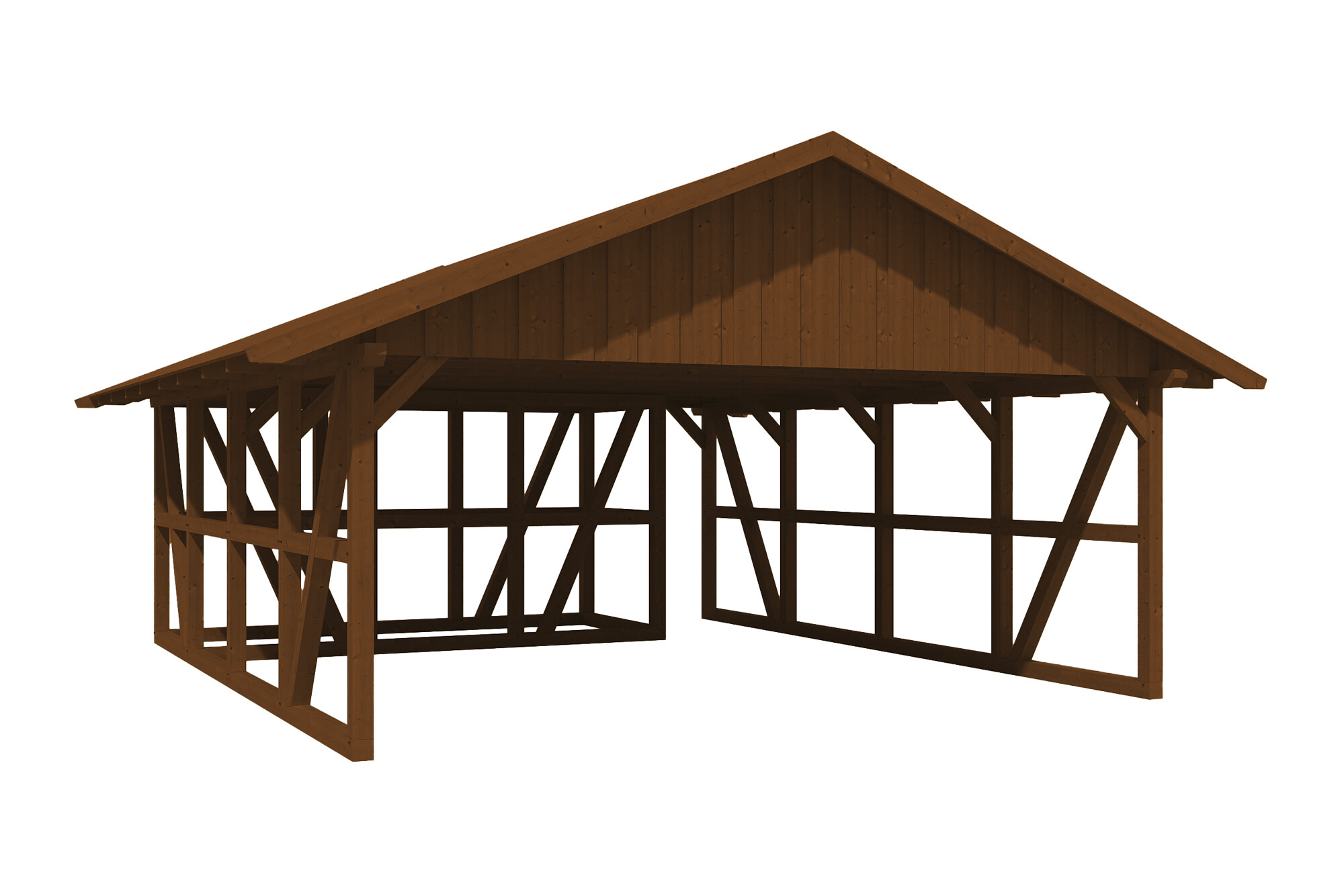 Carport Schwarzwald 684 x 772 cm mit Abstellraum 2, nussbaum, mit Dachschalung