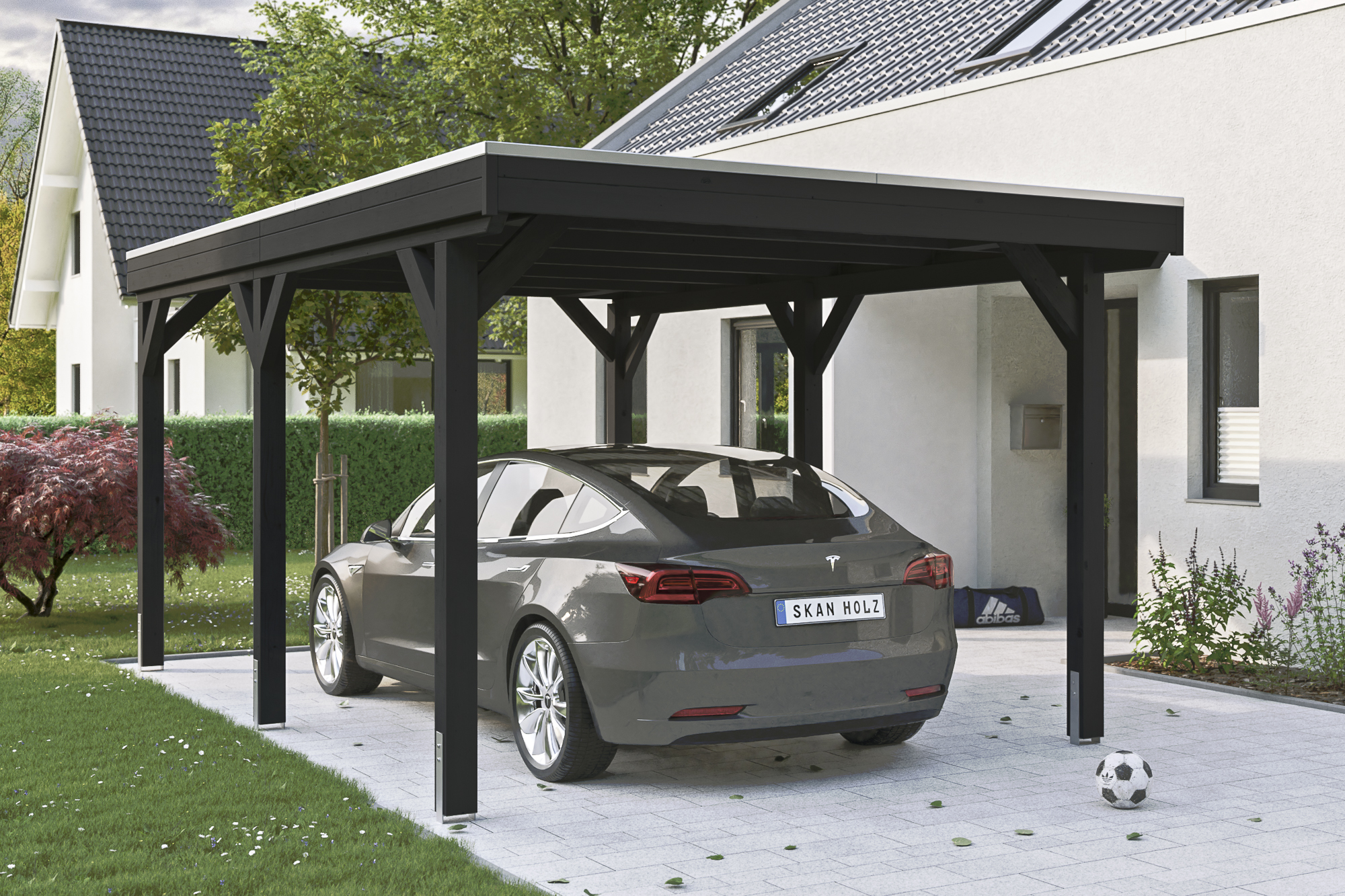 Ambientebild: Carport Grunewald 321 x 554 cm, farblich behandelt in anthrazit
