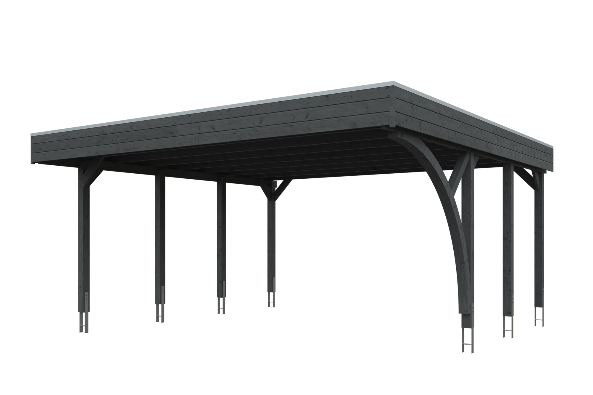 Carport Friesland Set 7 557 x 555 cm, met 1 inrijboog, gelakt in leigrijs, met Aluminium dakplaten