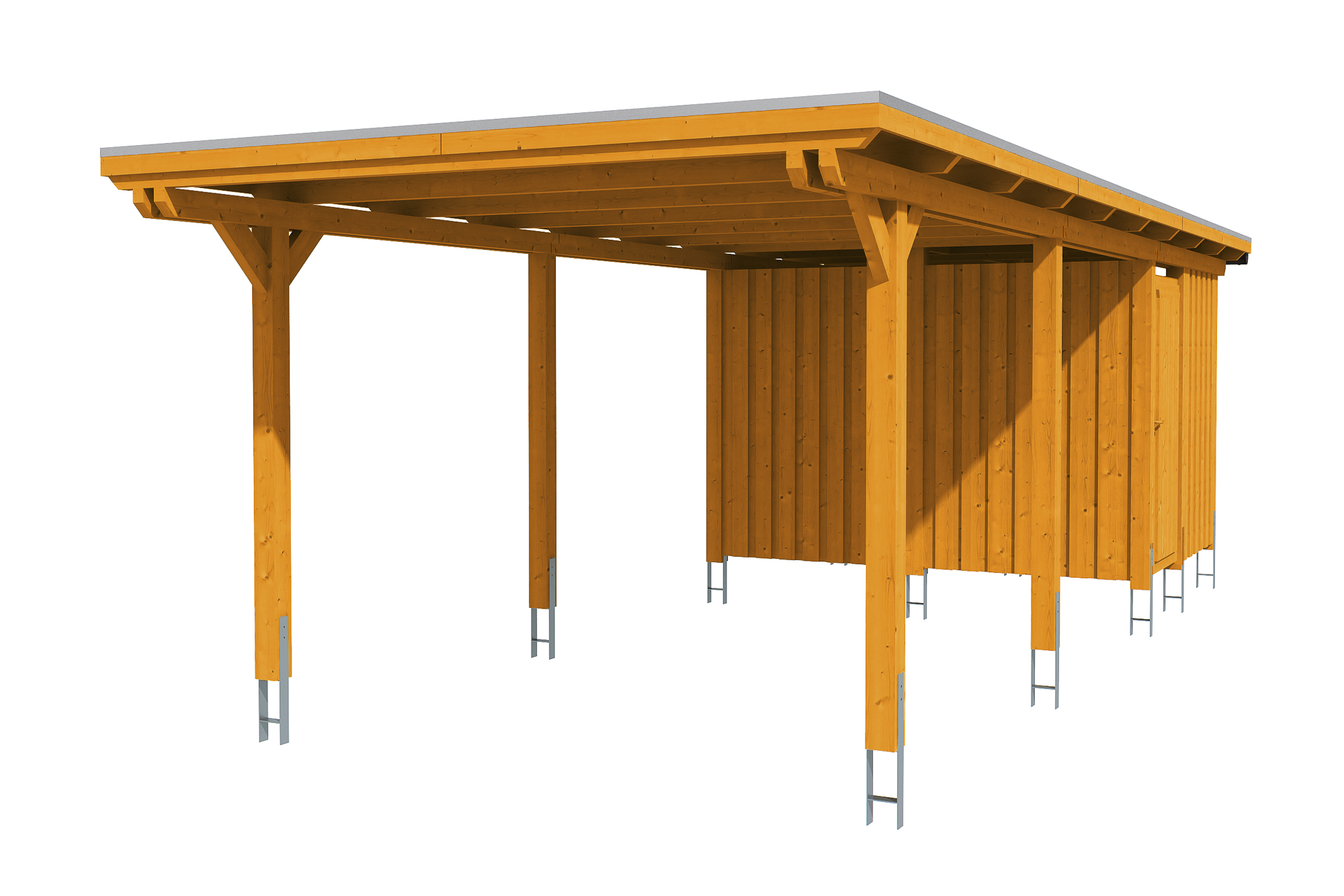 Produktbild: Carport Emsland 354 x 846 cm mit Abstellraum, farblich behandelt in eiche hell