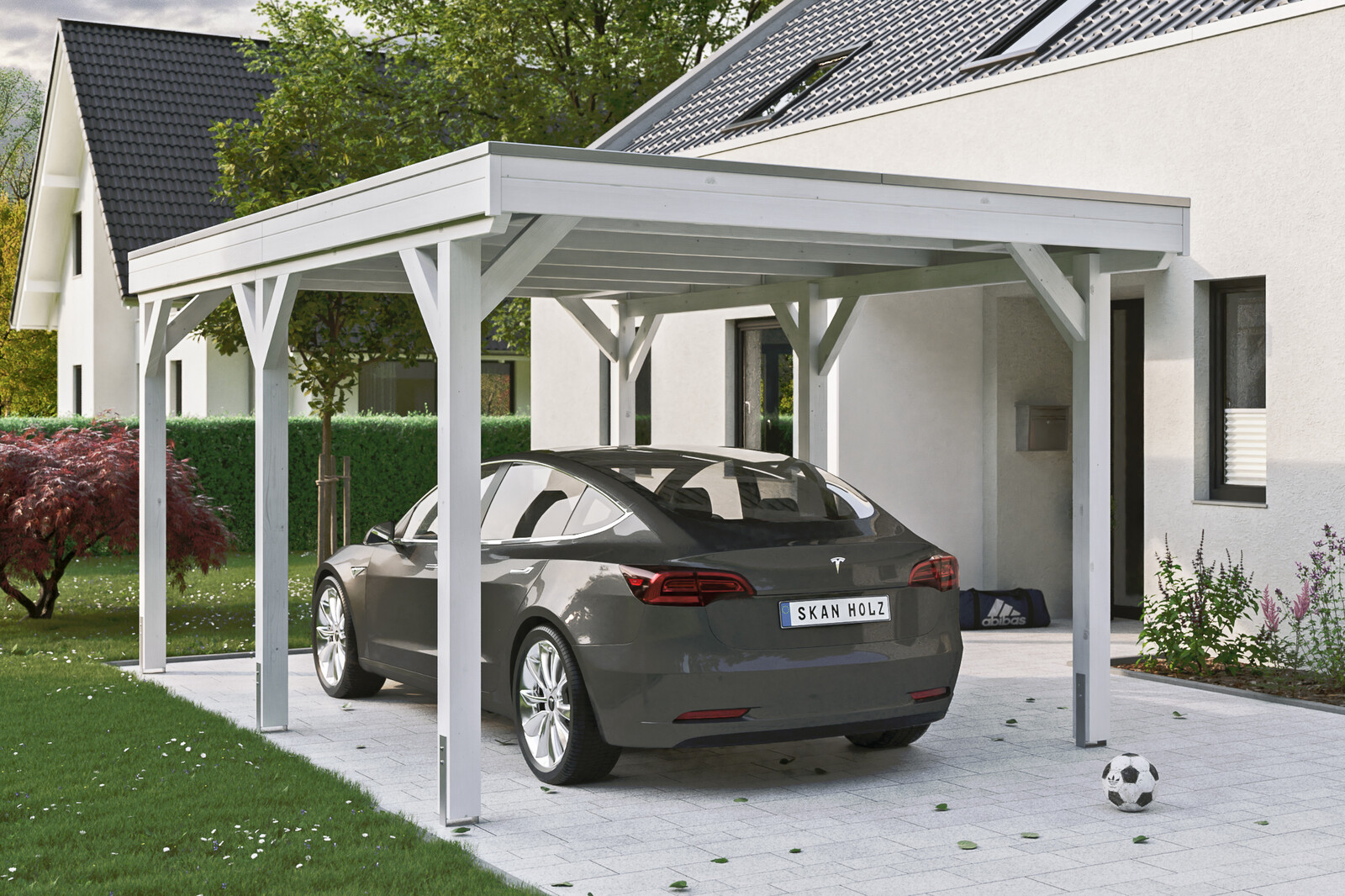 Carport Grunewald 321 x 554 cm with EPDM roof, colour pre-treated white