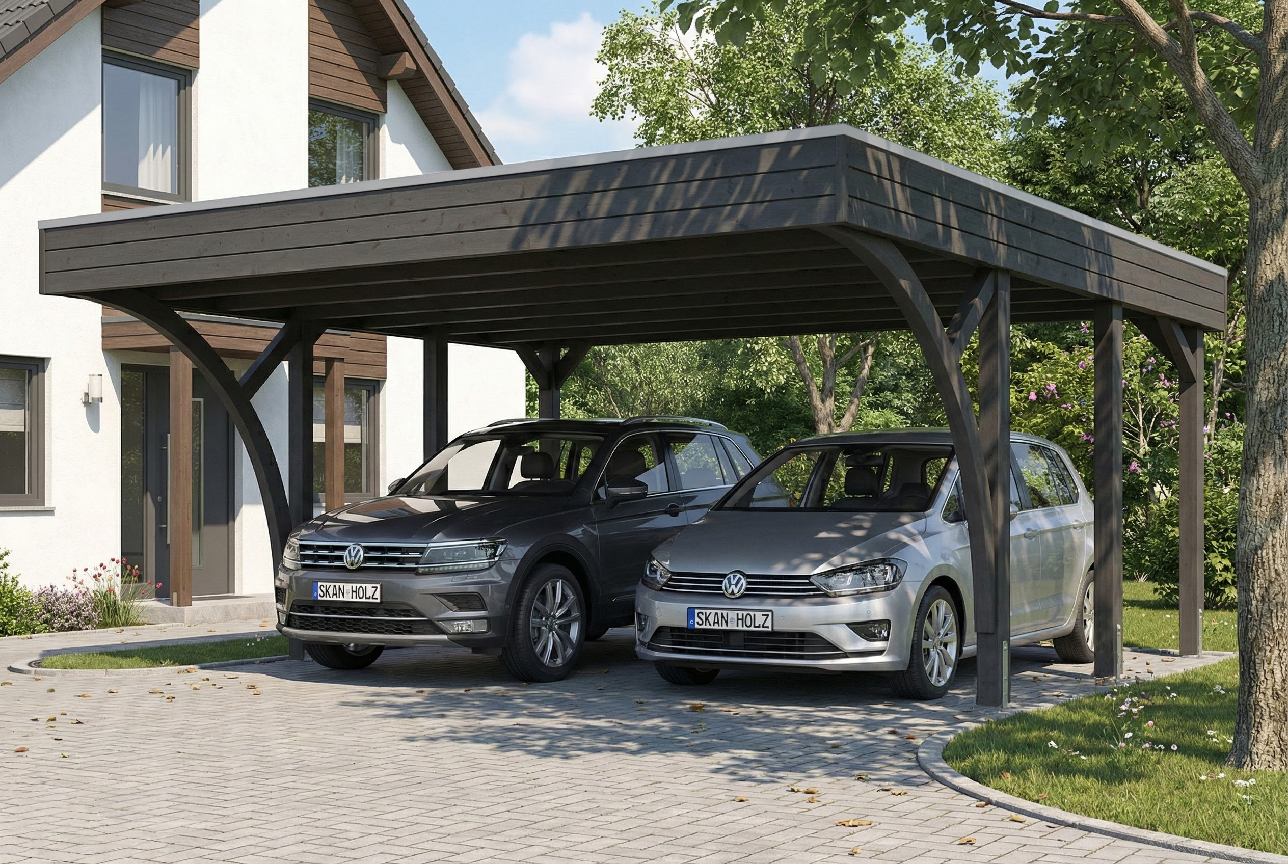 Carport Friesland Set H, 546 x 555 cm, mit zwei Einfahrtsbögen, schiefergrau