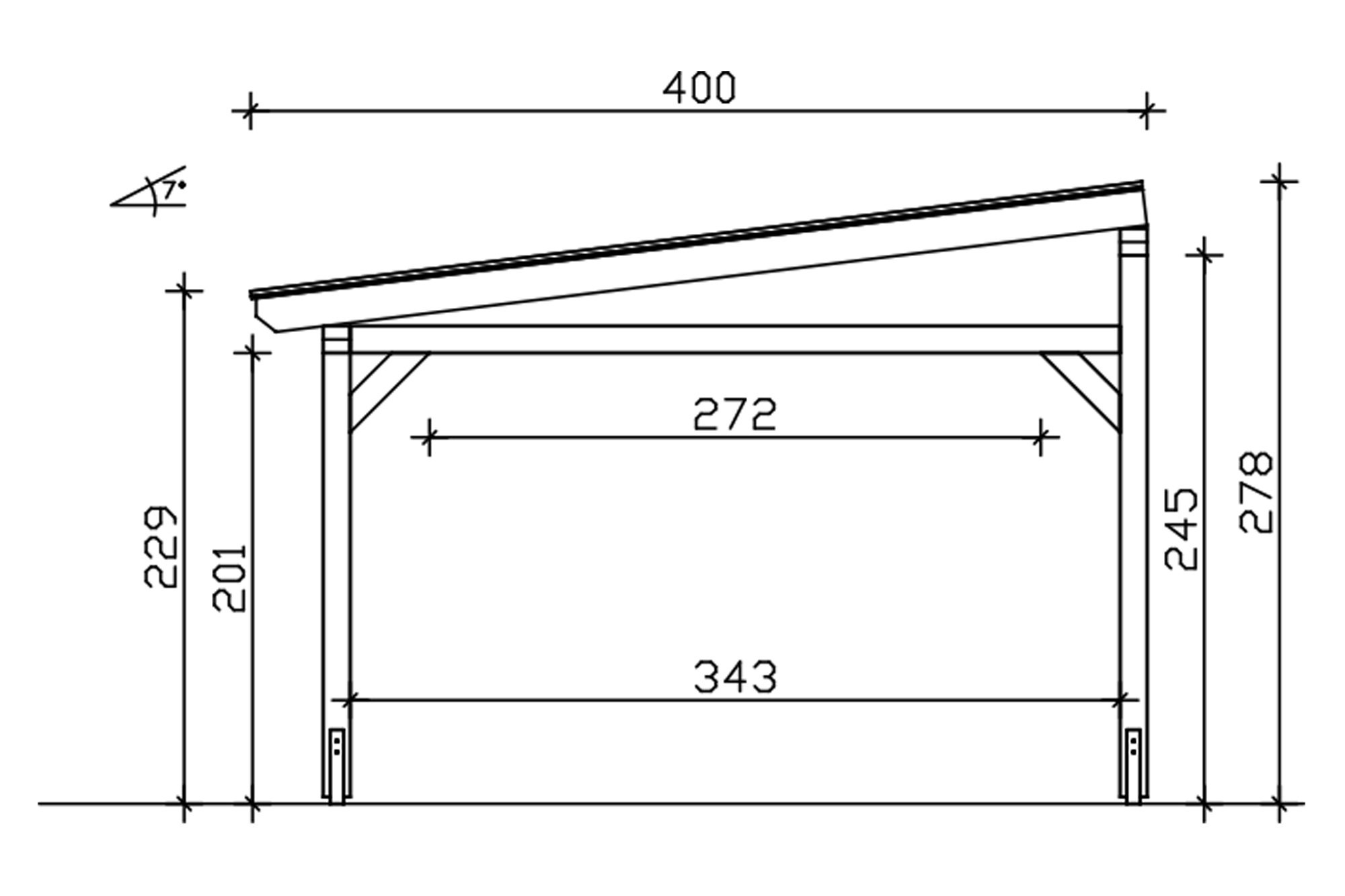 Terrace roof Siena 541 x 400 cm, glulam, colour pre-treated light oak