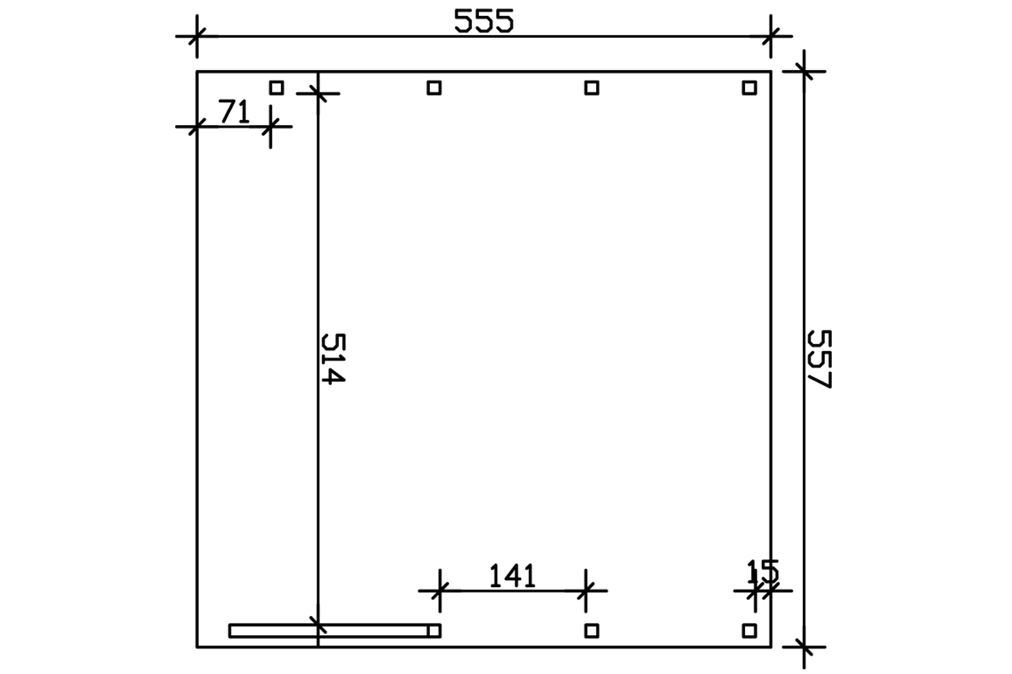 Grafik (Grundriss): Carport Friesland 557 x 555 cm mit 1 Einfahrtsbogen