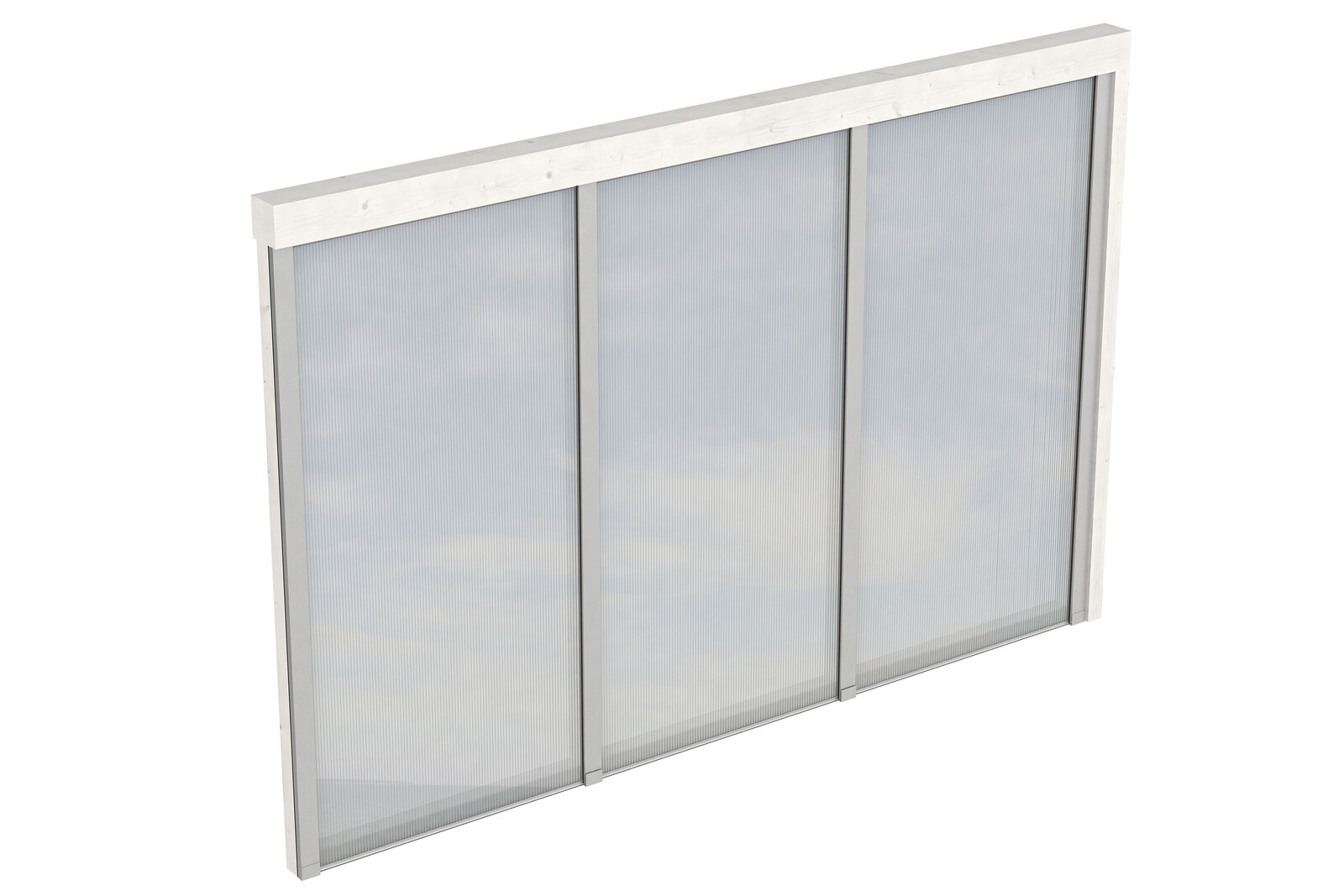 Sidewall with polycarbonate 305 x 200 cm, wal mounting, spruce, colour pre-treated in white