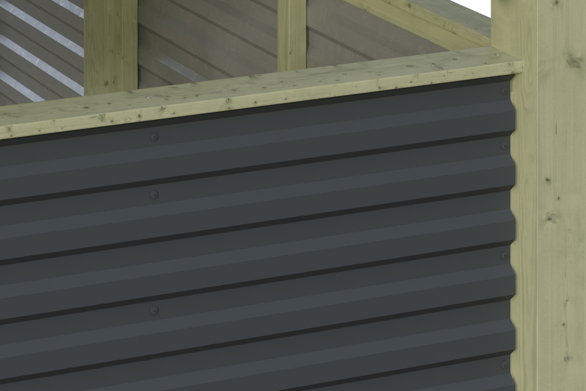 Detailbild: Aluminiumwand beim Carport Friesland, grün imprägniert