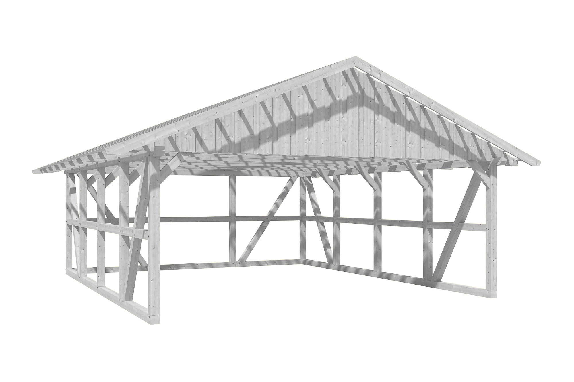 Carport Schwarzwald 684 x 772 cm mit Rückwand, weiß, mit Dachlattung