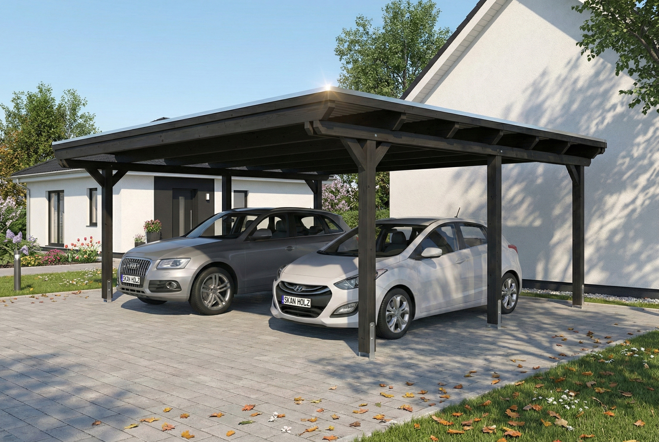 Carport Emsland 609 x 604 cm, stalen dakplaten met anticondensvlies, antraciet