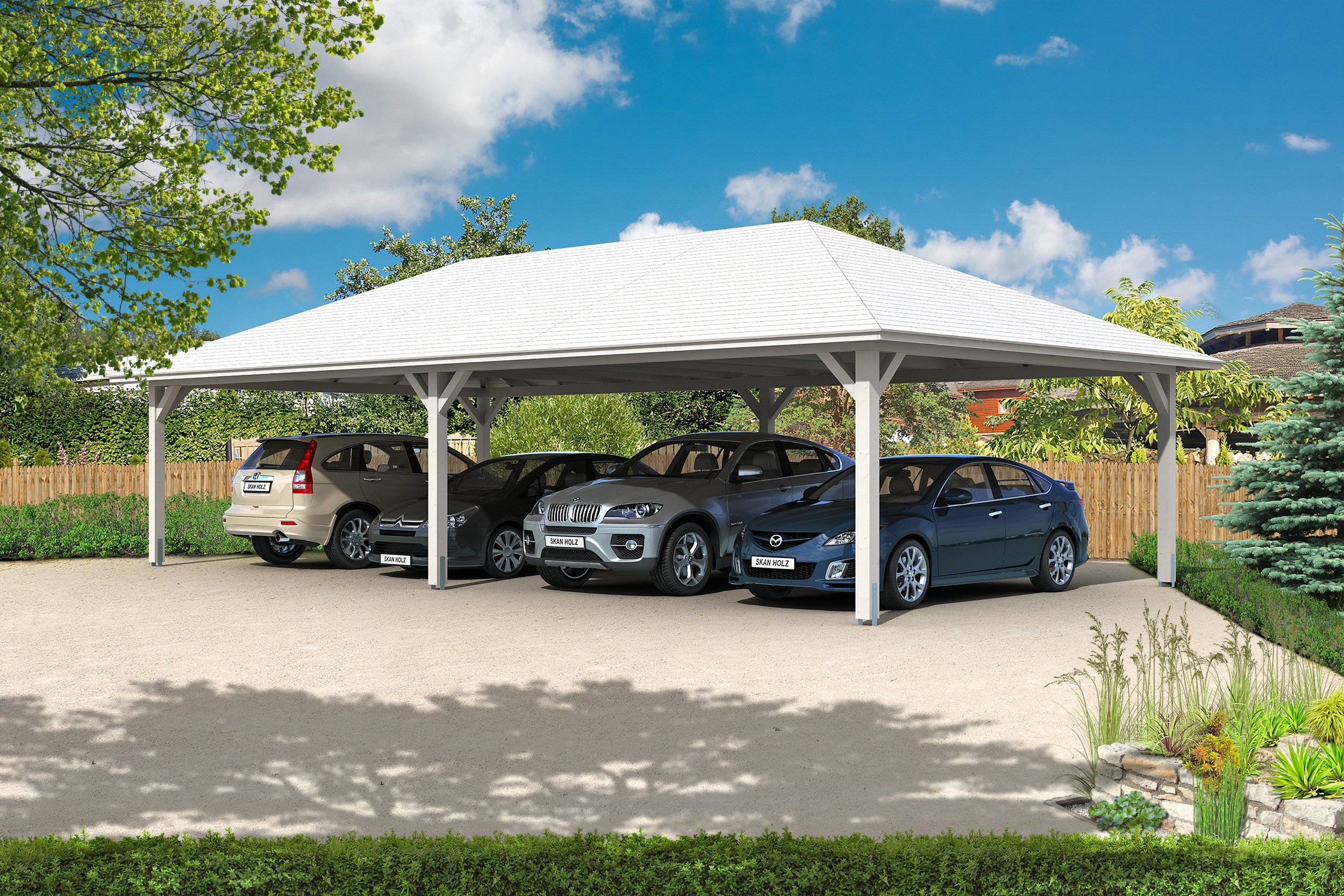 Ambientebild: Carport Taunus Größe 4, farblich behandelt in weiß