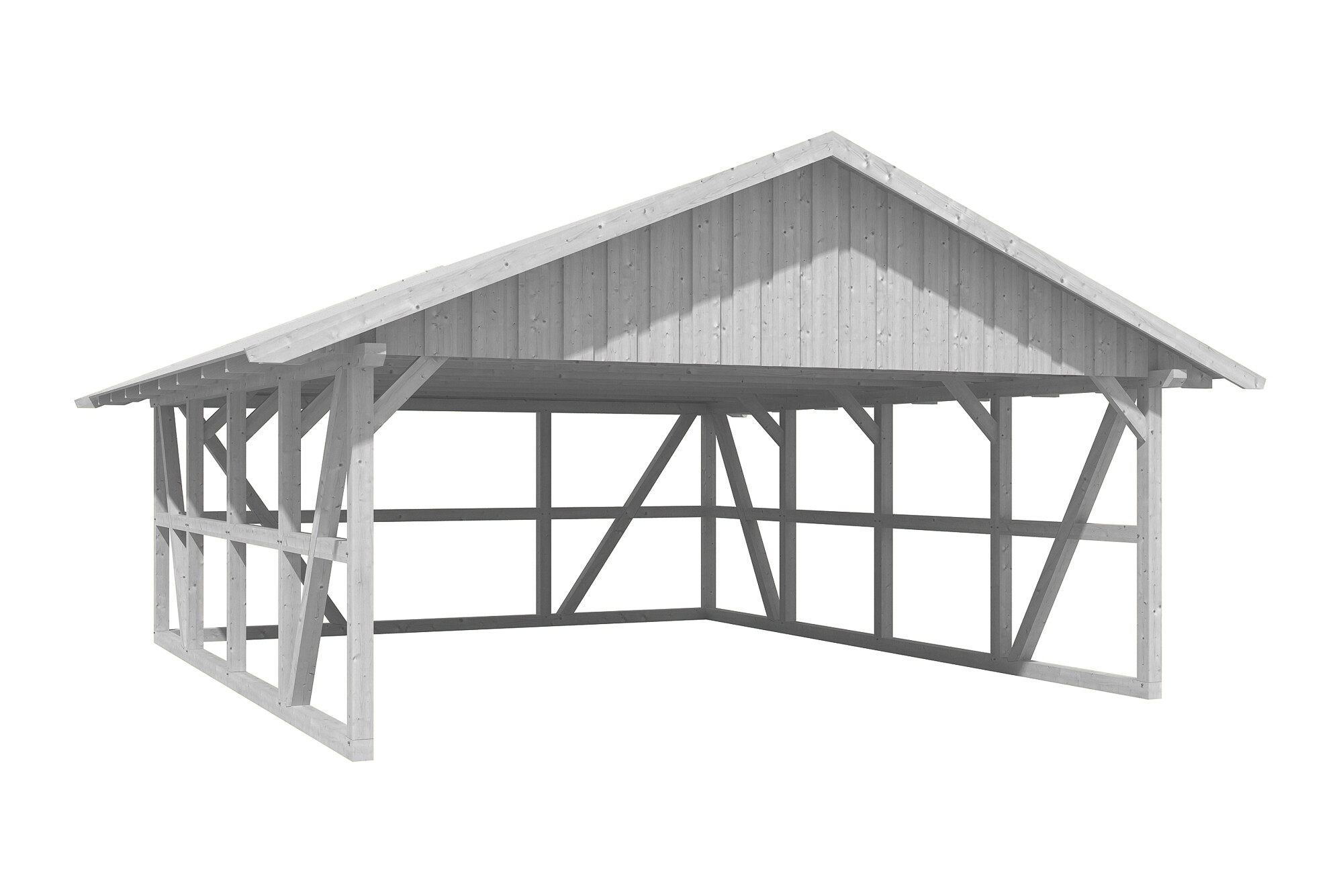 Carport Schwarzwald 684 x 772 cm mit Rückwand, weiß, mit Dachschalung