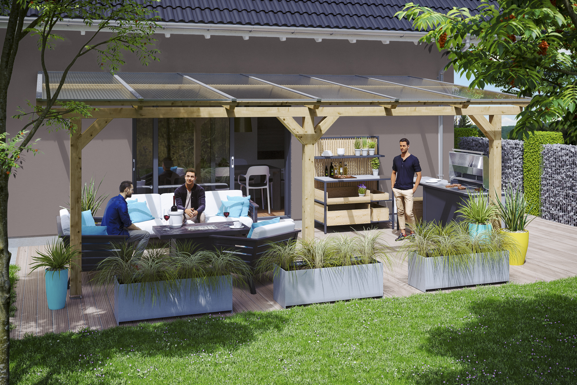 Terrasoverkapping Bormio 648 x 400 cm, gelamineerd hout, onbehandeld