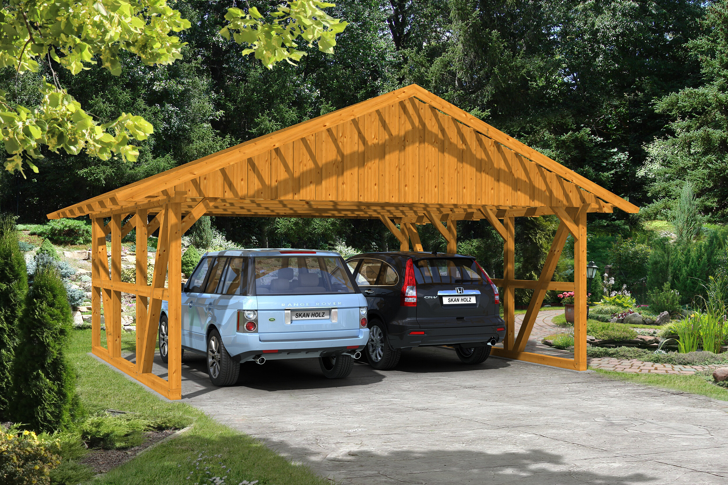 Carport Schwarzwald 684 x 600 cm, eiche hell, mit Dachlattung