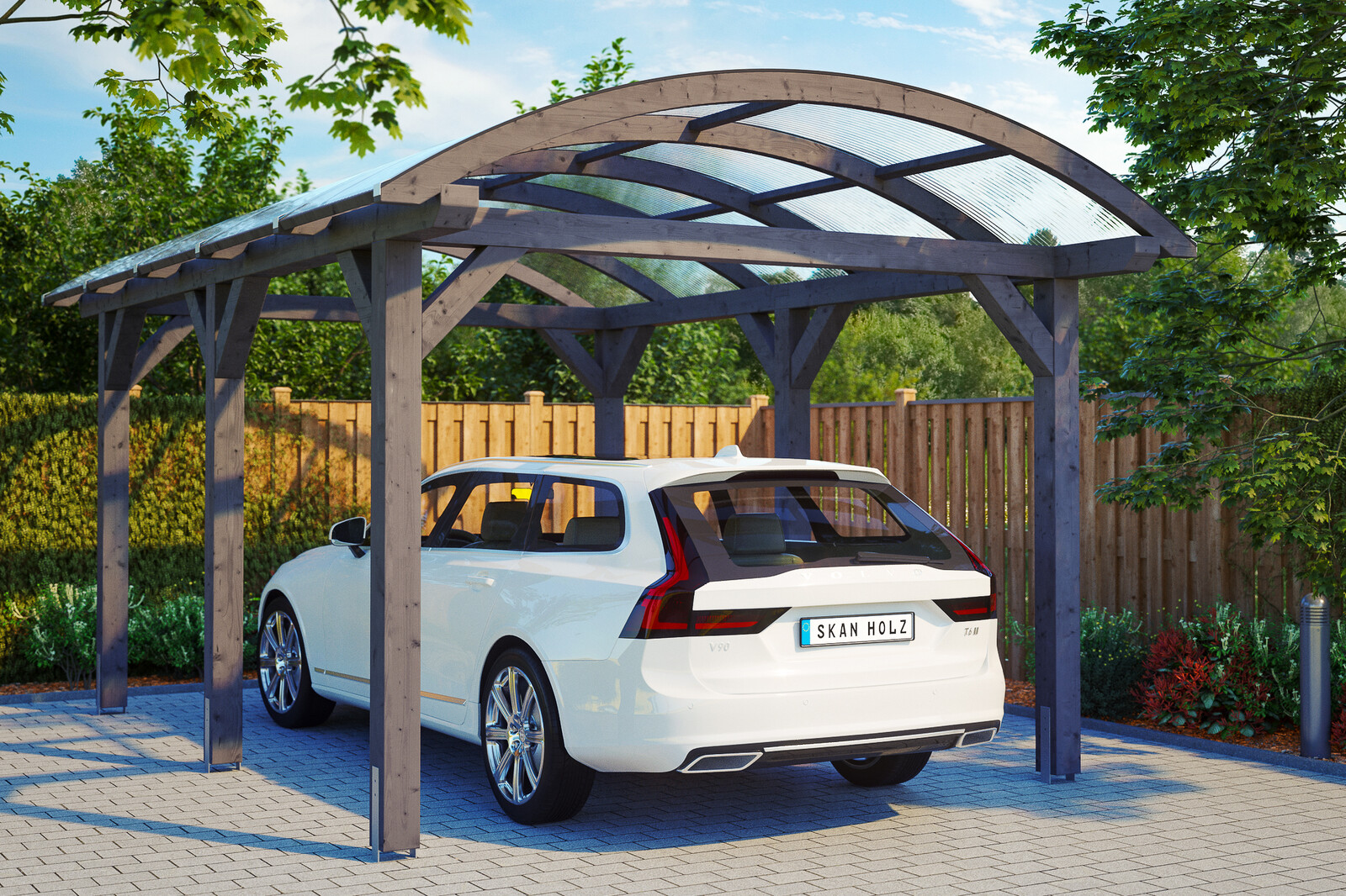 Carport FRANKEN 376x541cm, bois lamellé-collé, traitement coloré gris ardoise