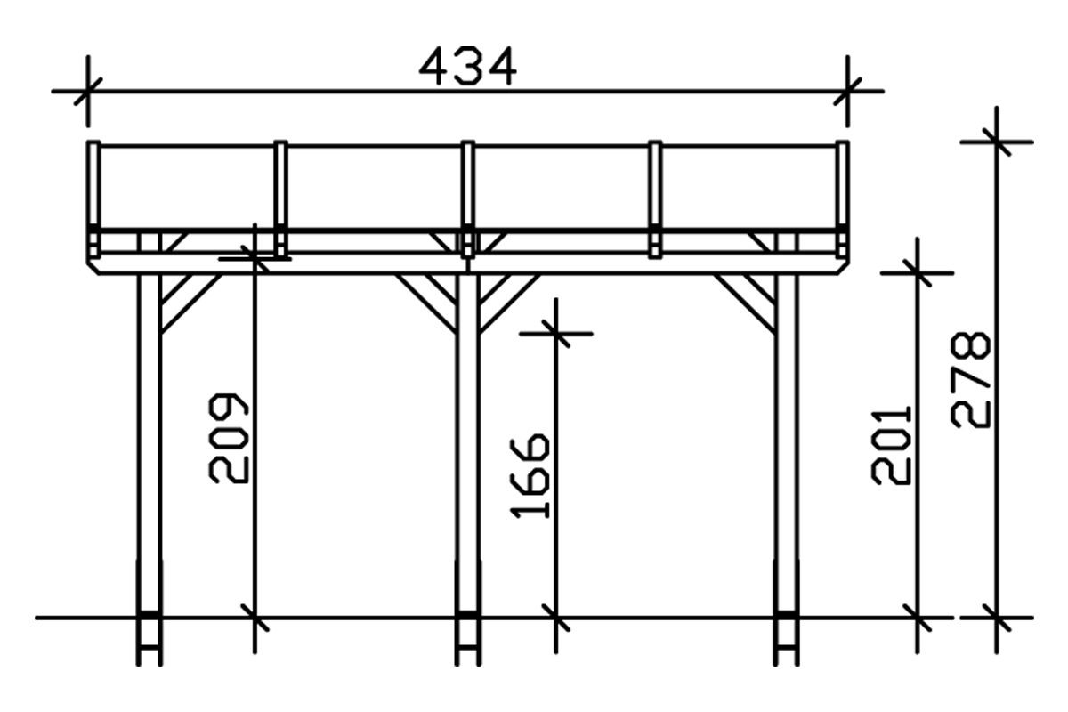 Grafik (Vorderansicht): Terrassenüberdachung Siena 434x400 cm