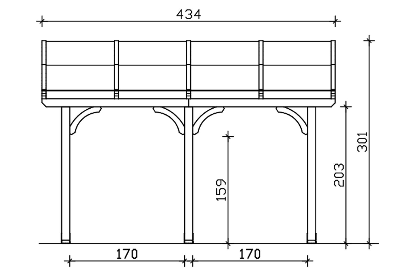 Terrace roof Venezia 434 x 339 cm, glulam, colour pre-treated light oak