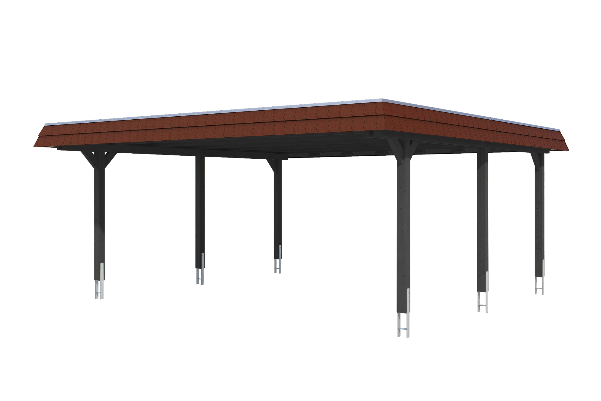 Produktbild: Carport Wendland 630 x 637 cm, mit roter Blende, farblich behandelt in anthrazit