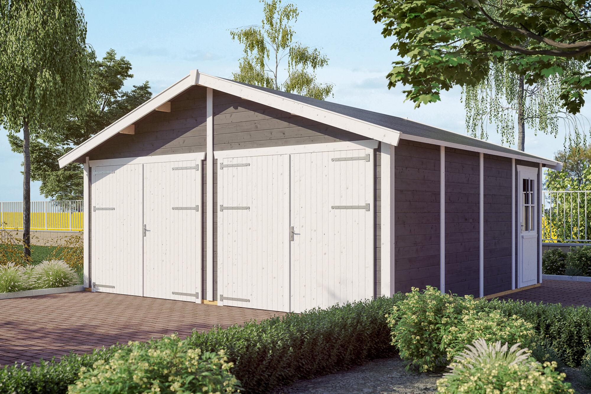 Holzgarage Varberg 3, 570 x 525 cm, schiefergrau