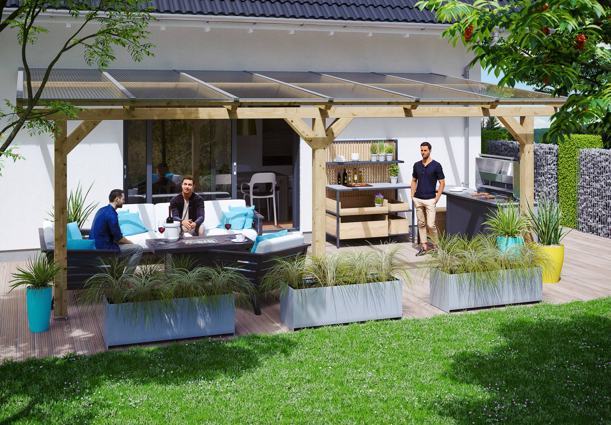 Terrasoverkapping Andria 648 x 350 cm, gelamineerd hout, onbehandeld