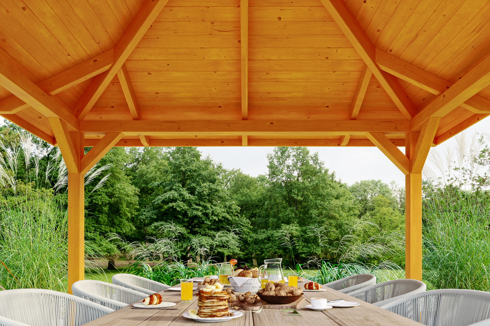 Gazebo Cannes 2, glulam, pre-treated light oak