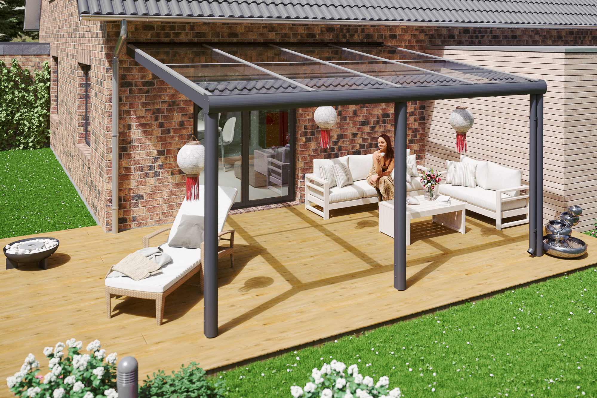 Ambientebild: Terrassenüberdachung Monza, Breite 434 cm, farblich behandelt in anthrazit